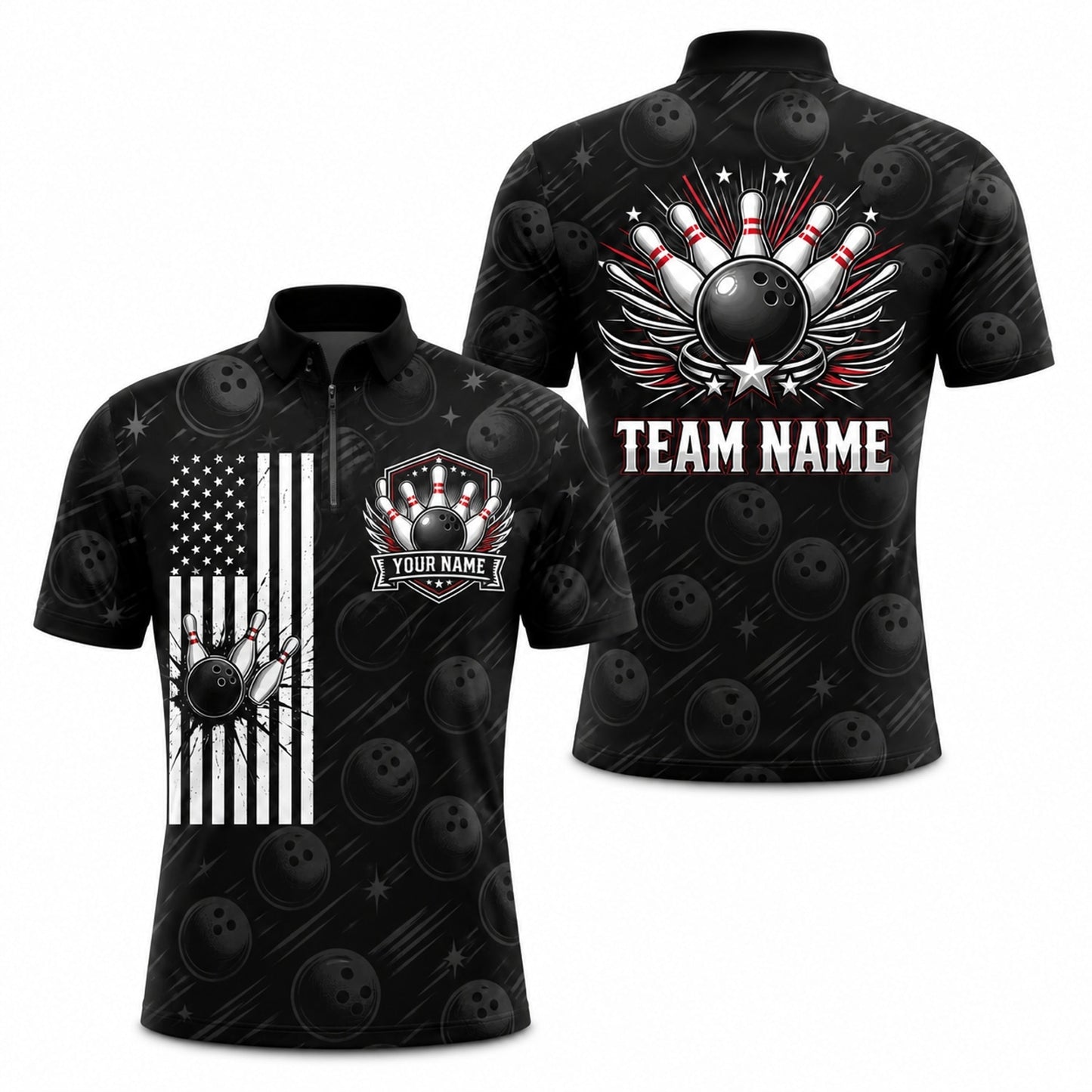 Bowling Ball With Wings Modern Personalized Bowling Polo Shirt Jersey Zip 1 4 Collar