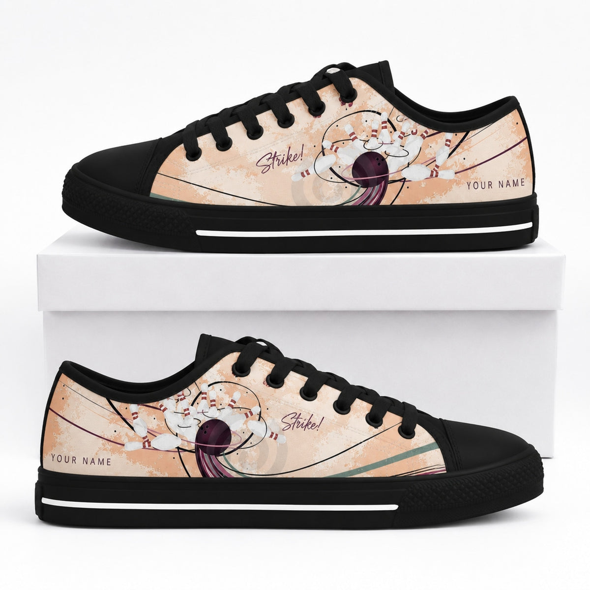Bowling Strike Illustration Graphic Custom Low Top Shoes Box Black