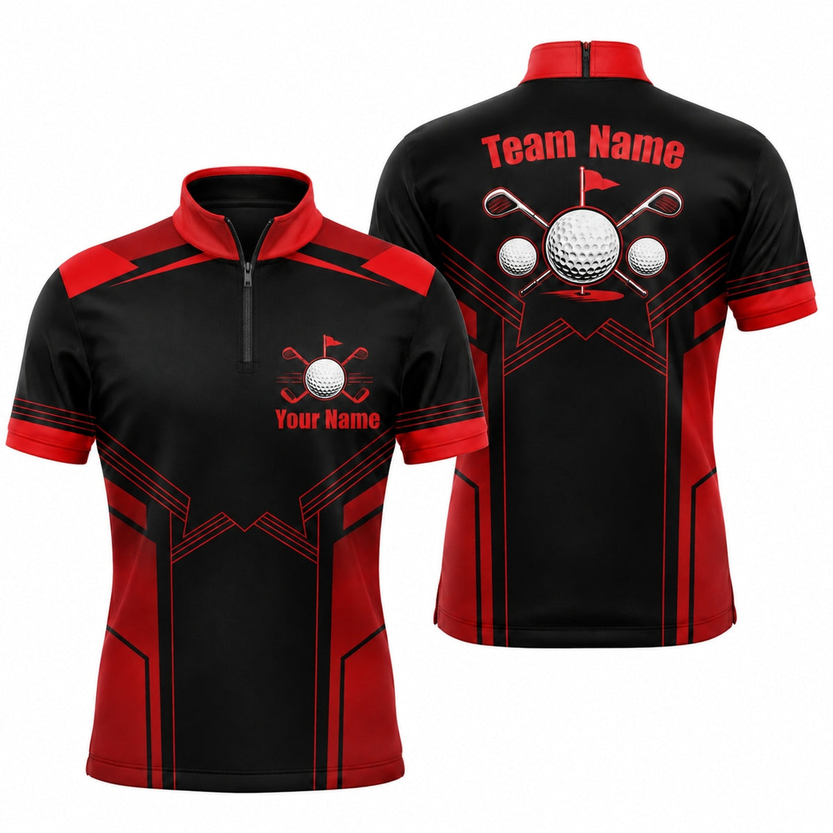 Crossed Golf Clubs Badge Sport Personalized Golf Polo Shirt Jersey Zip 1 4 Collar