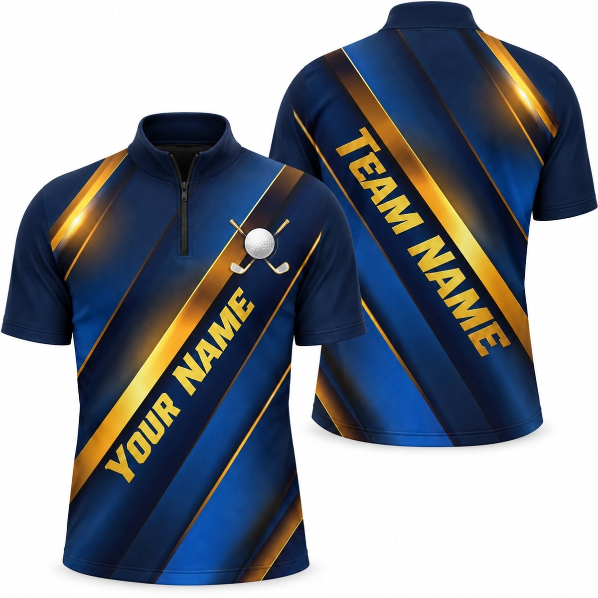 Crossed Golf Clubs Sport Personalized Golf Polo Shirt Jersey Zip 1 4 Collar