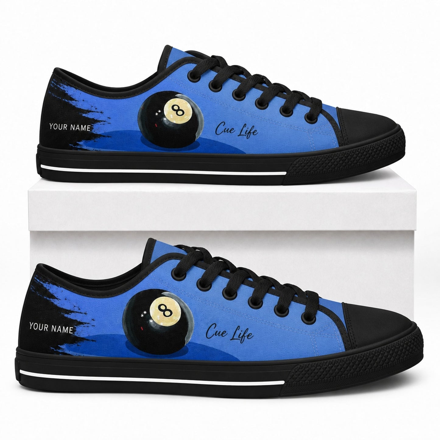 Cue Life Eight Ball Graphic Personalized Low Top Shoes Box Black