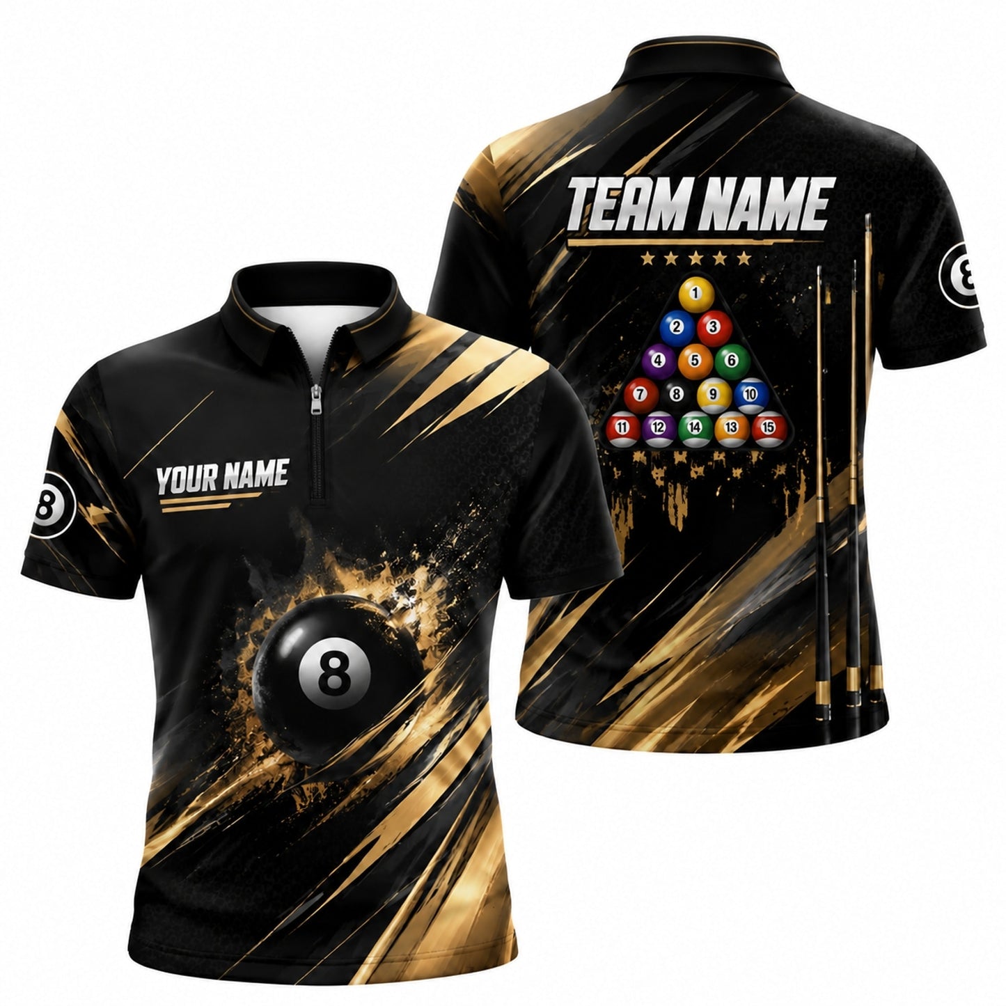 Custom 8 Ball Splash Personalized Billiard Polo Shirt Jersey Zip 1 4 Collar
