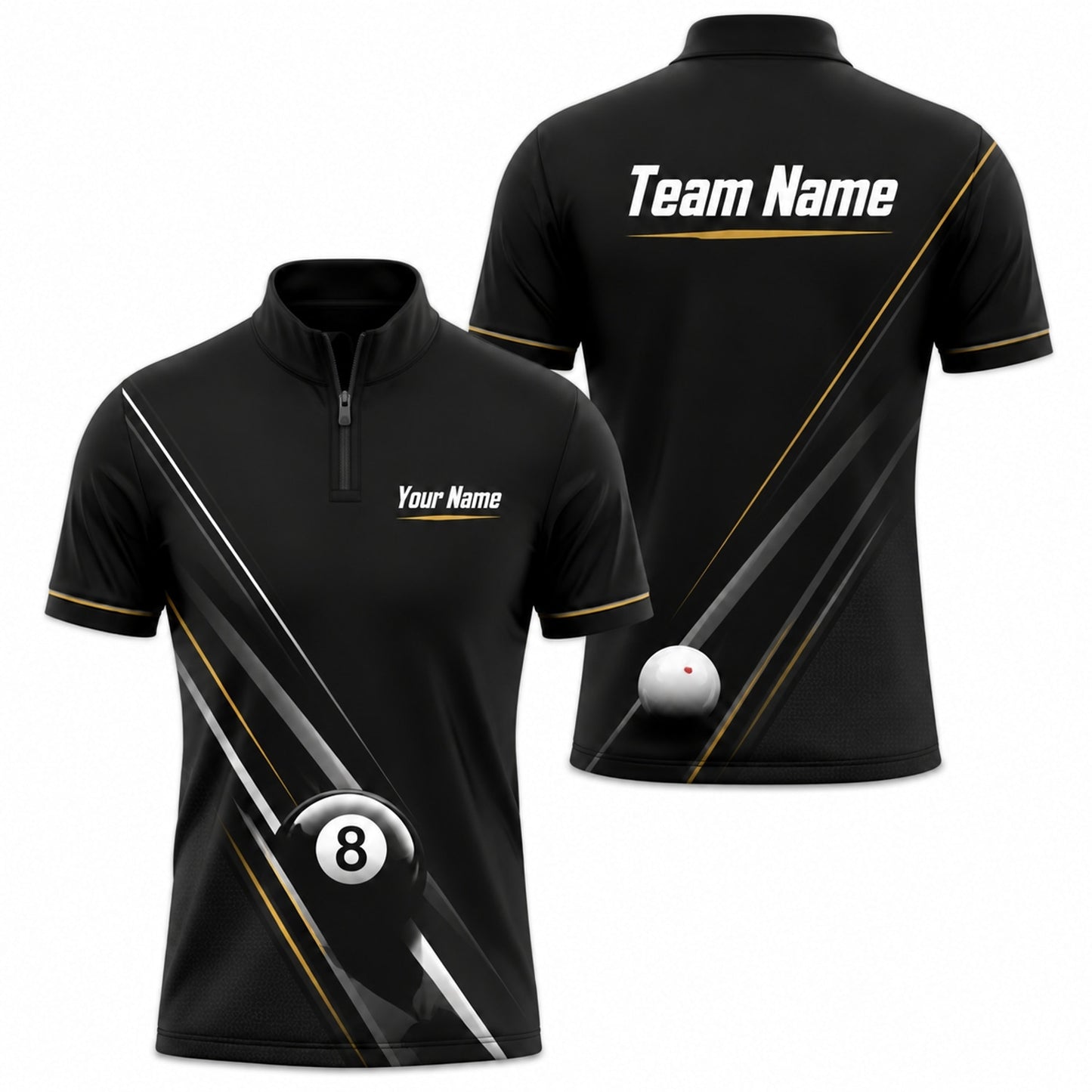 Custom Billiards Team Name Sport Billiard Polo Shirt Jersey Zip 1 4 Collar