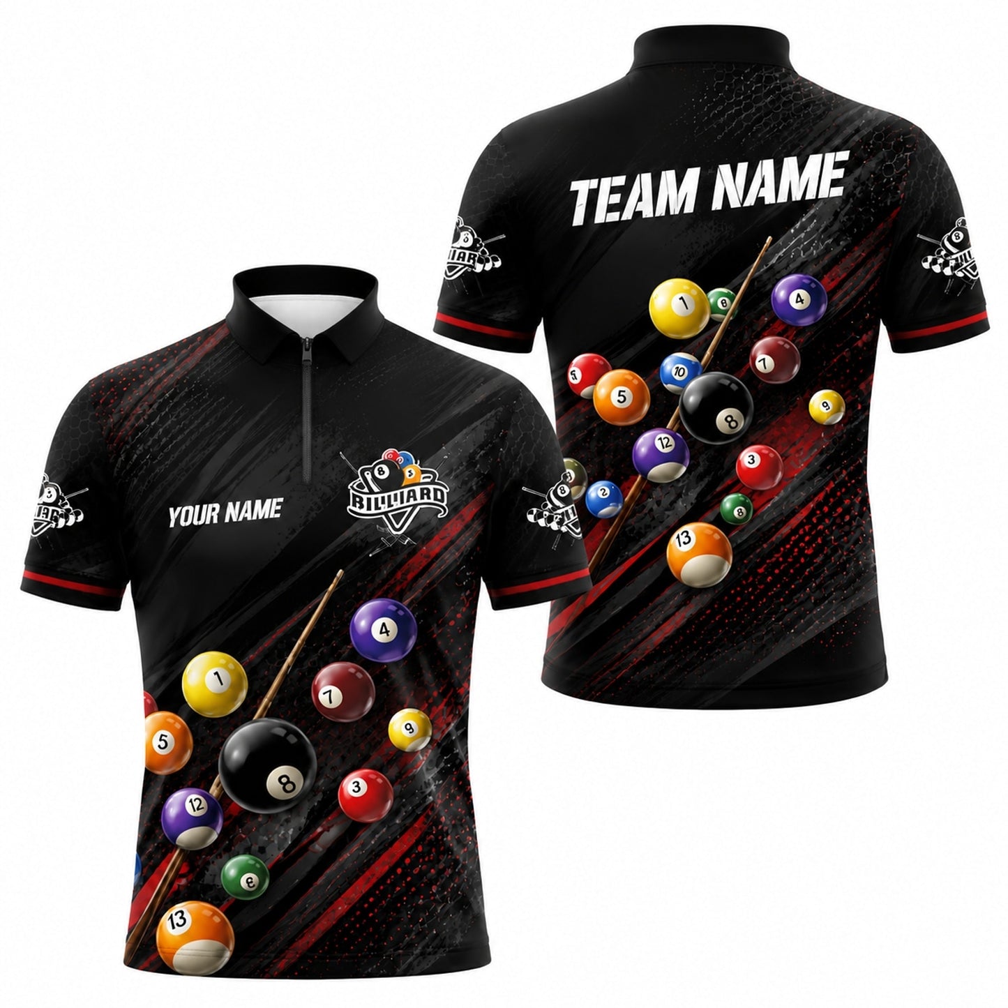 Custom Billiards Team Sport Personalized Billiard Polo Shirt Jersey Zip 1 4 Collar