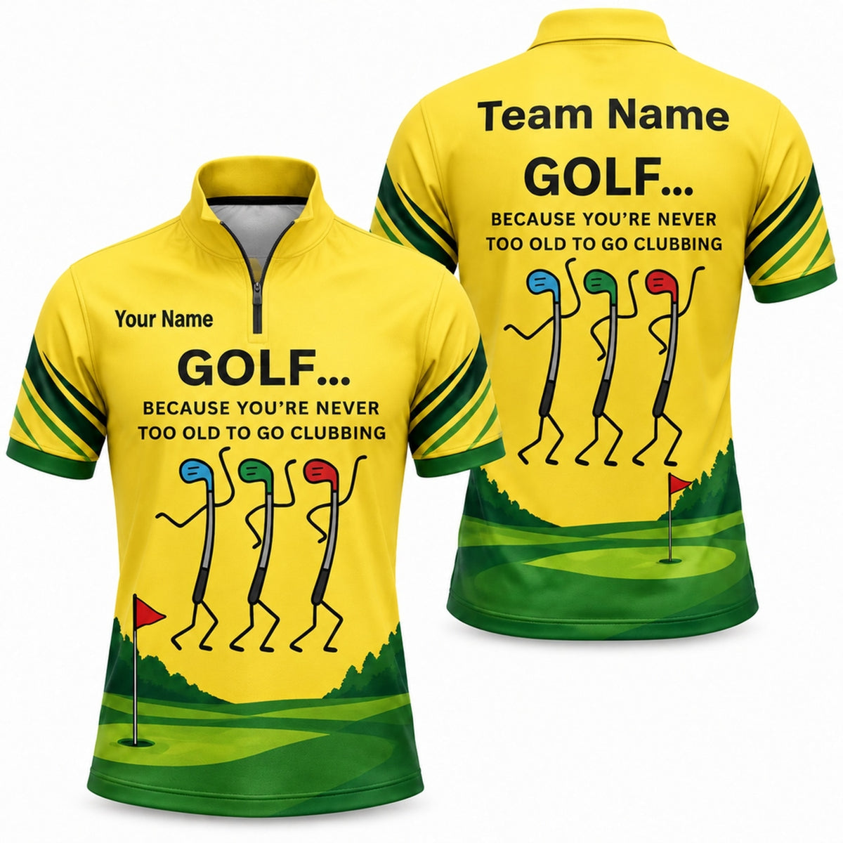Dancing Golf Clubs Graphic Personalized Golf Polo Shirt Jersey Zip 1 4 Collar