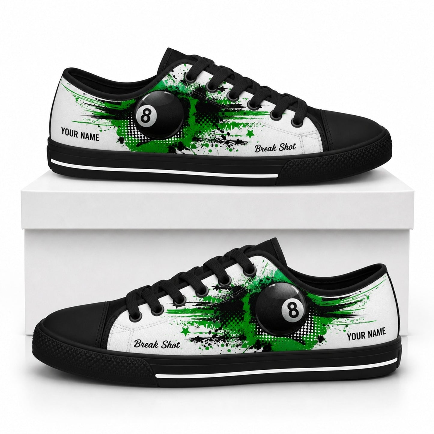 Eight Ball Billiards Graphic Custom Low Top Shoes Box Black