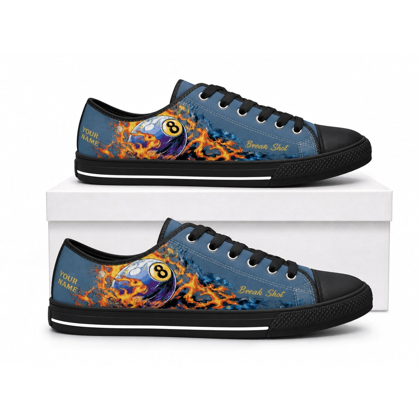 Eight Ball Break Shot Graphic Personalized Low Top Shoes Box Black