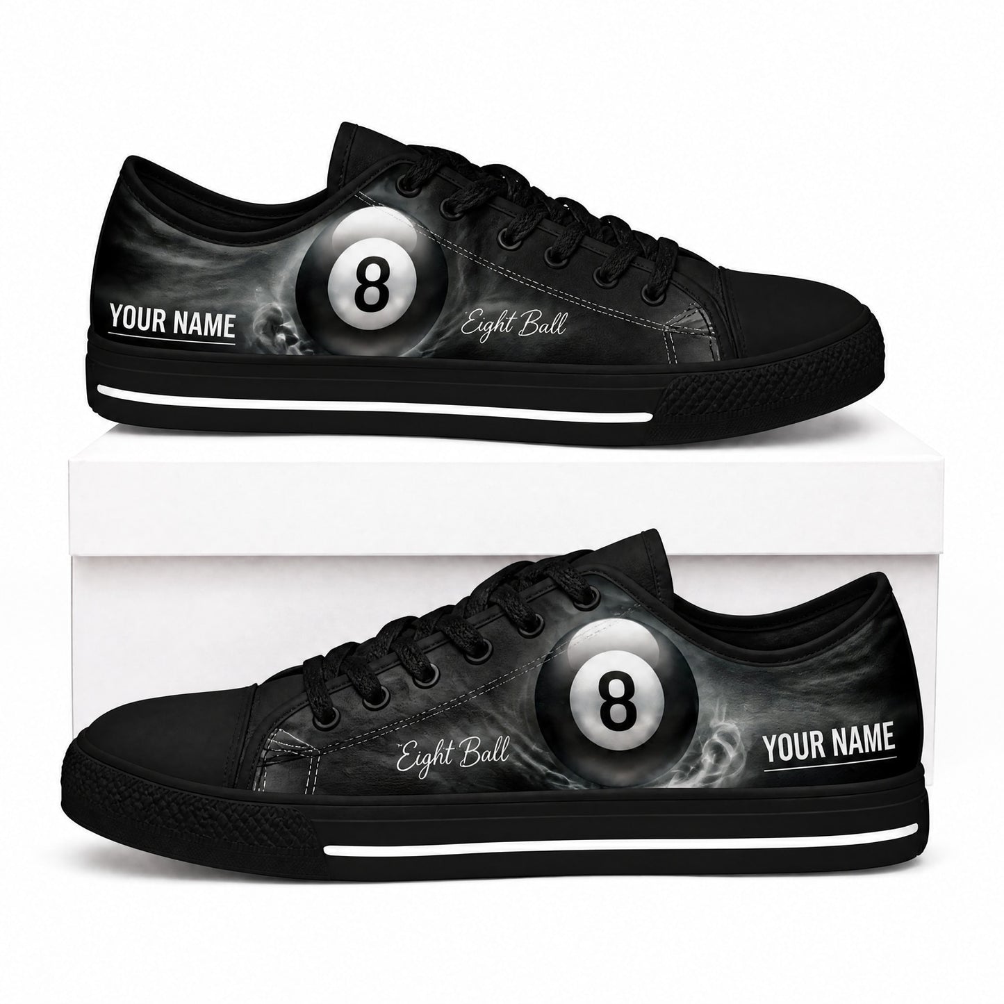 Eight Ball Design Graphic Custom Low Top Shoes Box Black