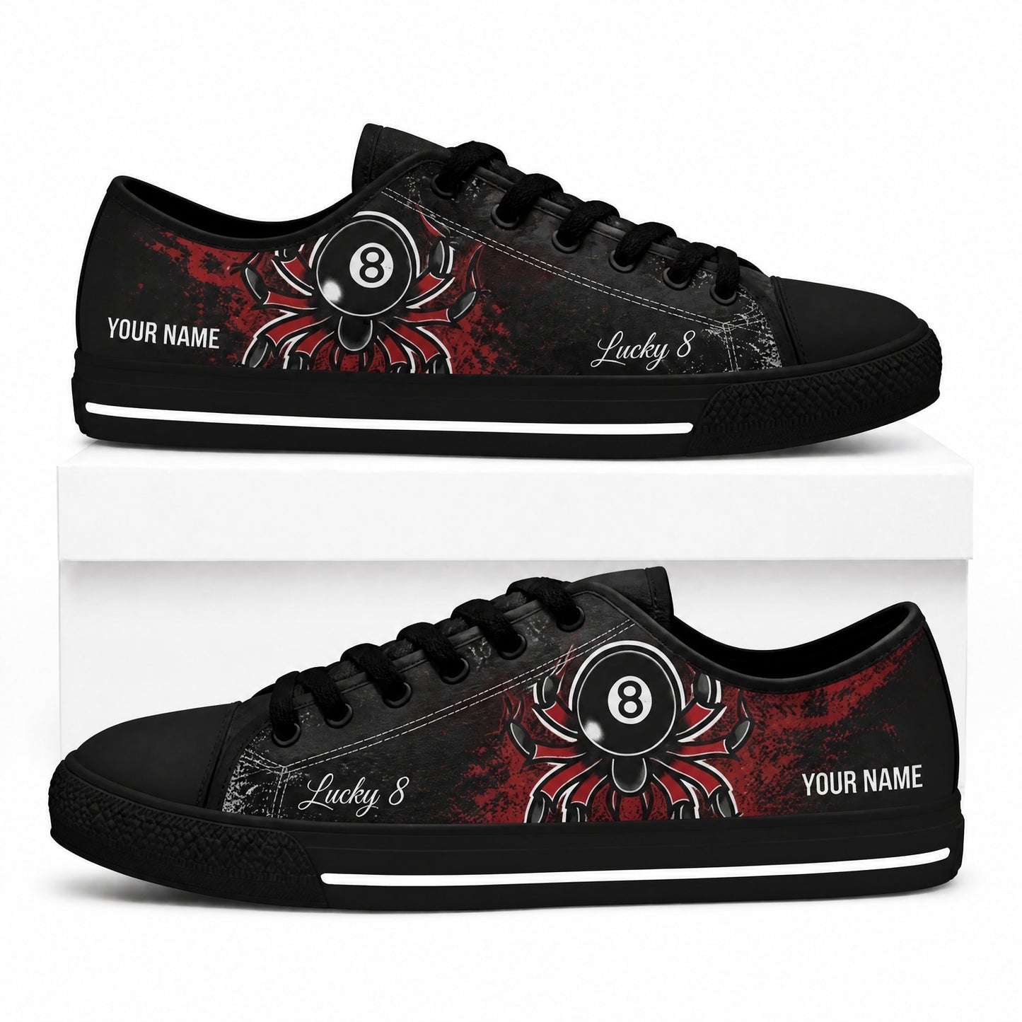 Eight Ball Spider Graphic Personalized Low Top Shoes Box Black