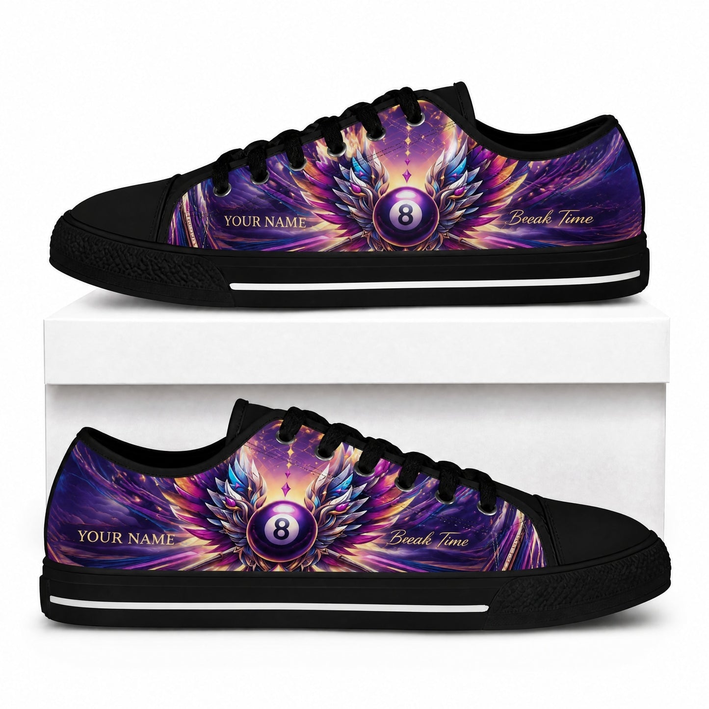 Eight Ball Wings Graphic Personalized Low Top Shoes Box Black