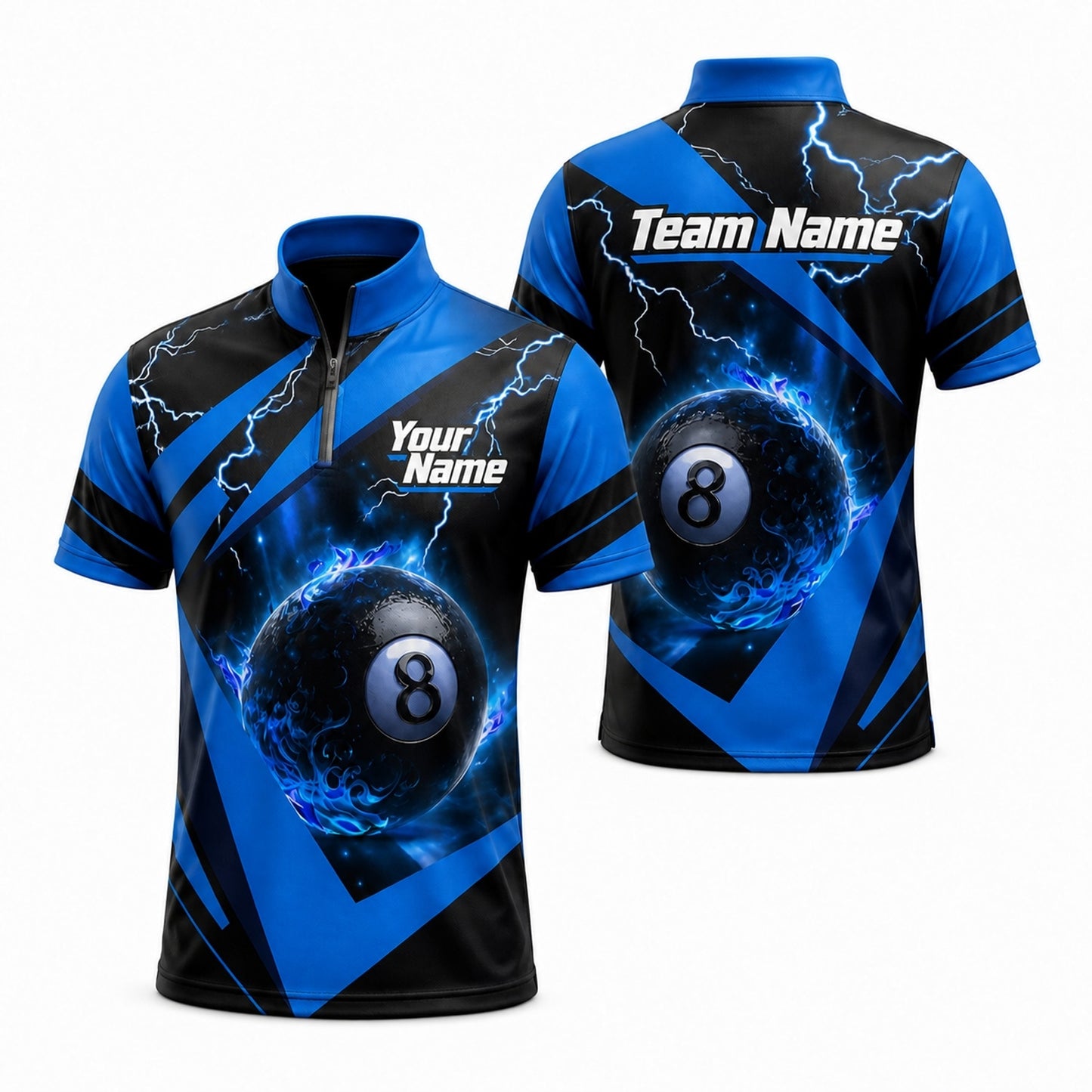 Electric 8 Ball Sport Custom Billiard Polo Shirt Jersey Zip 1 4 Collar