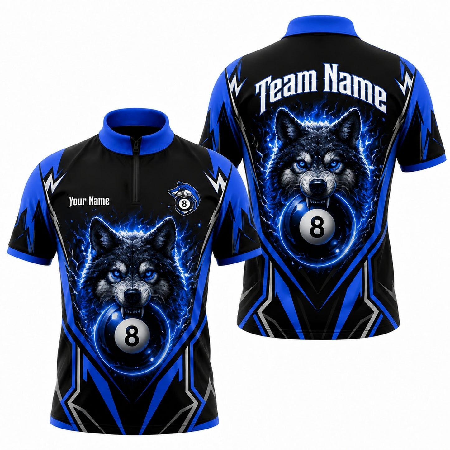 Electric Wolf 8 Ball Sport Personalized Billiard Polo Shirt Jersey Zip 1 4 Collar
