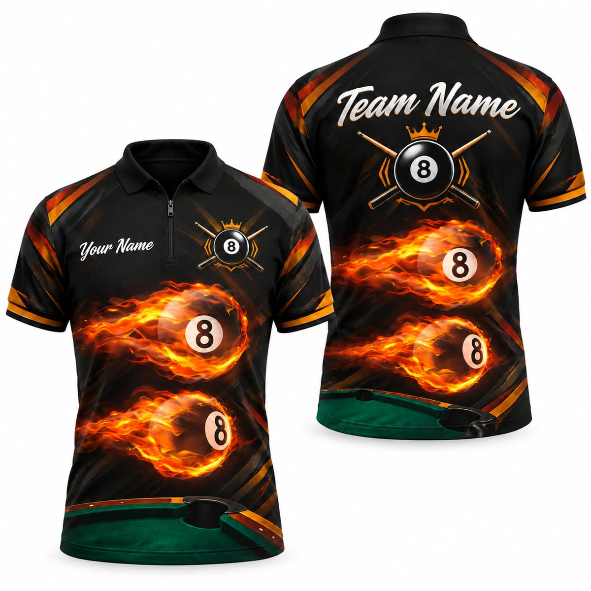 Fireball 8 Ball Sport Personalized Billiard Polo Shirt Jersey Zip 1 4 Collar