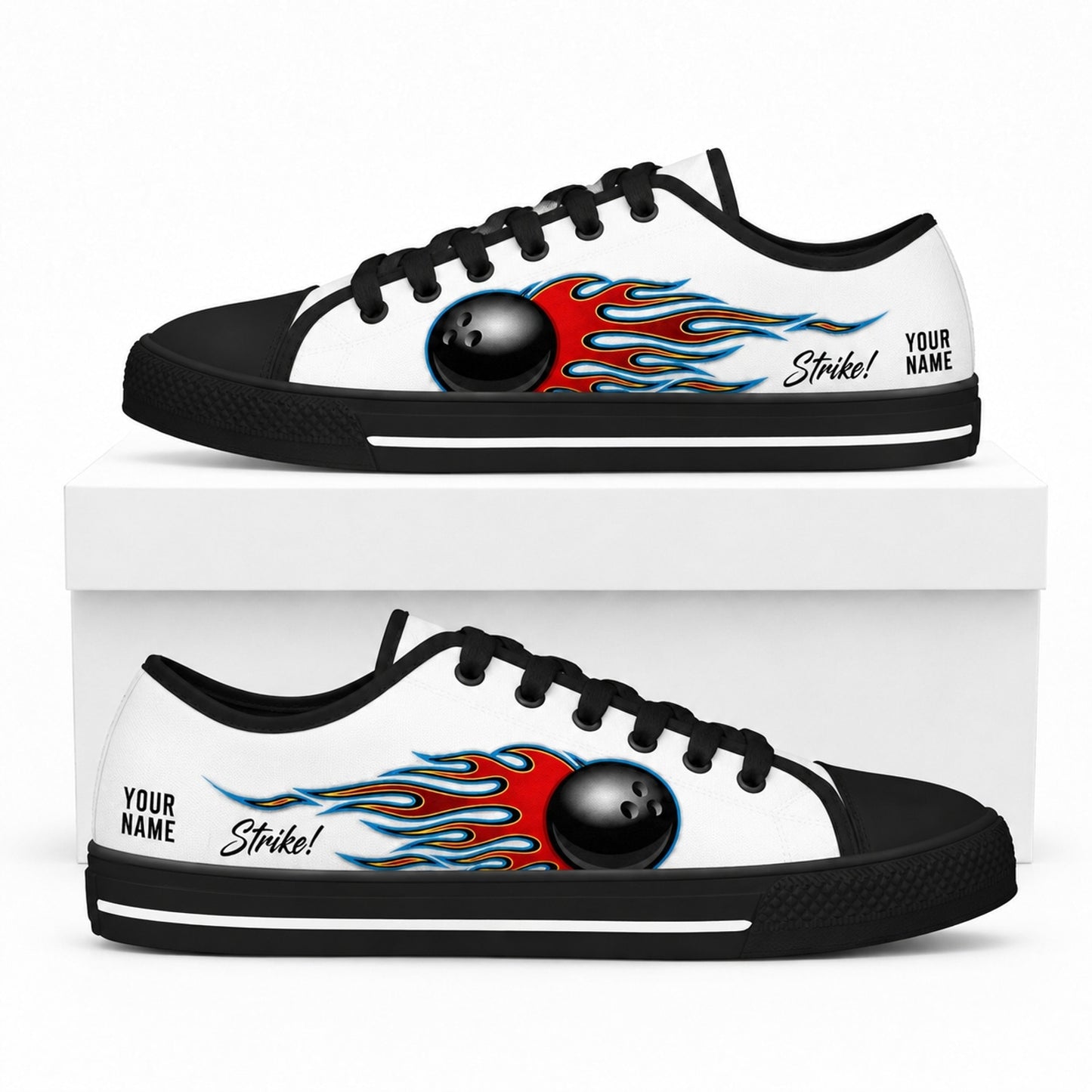 Flaming Bowling Ball Graphic Custom Low Top Shoes Box Black