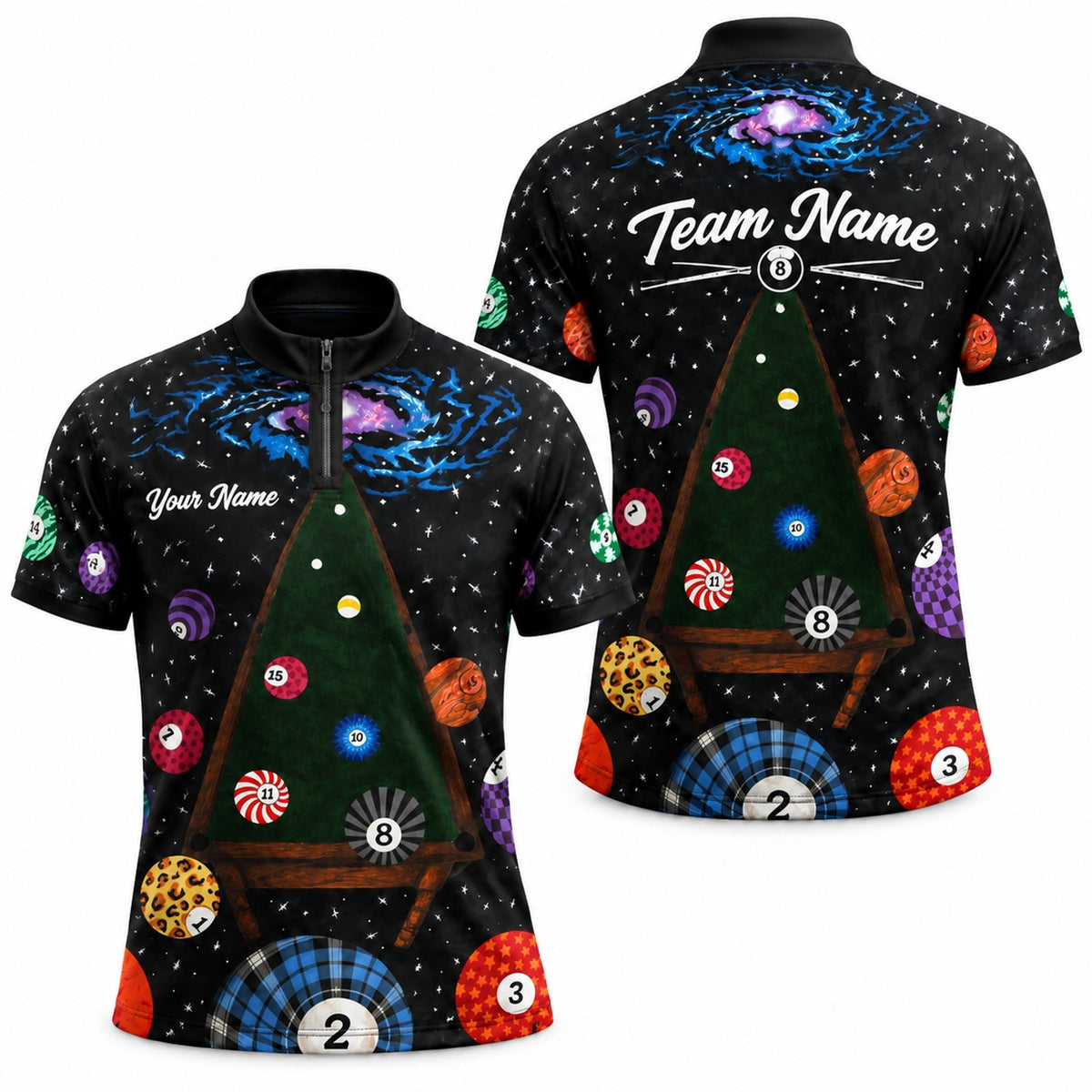 Galaxy Billiards Table Graphic Personalized Billiard Polo Shirt Jersey Zip 1 4 Collar