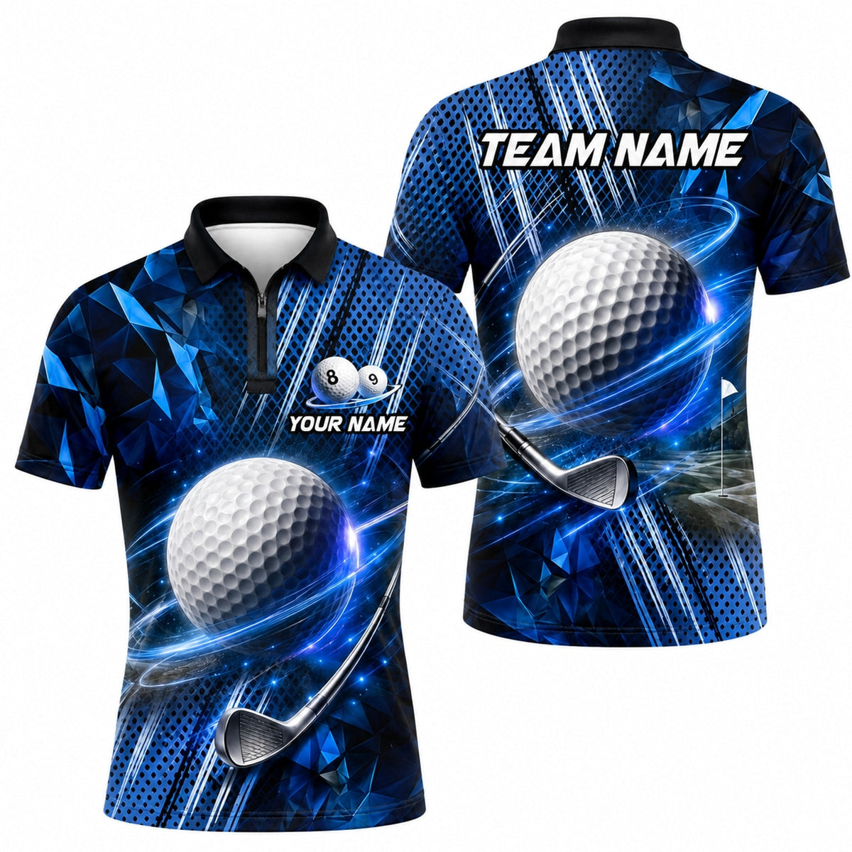 Golf Ball And Club Sport Custom Golf Polo Shirt Jersey Zip 1 4 Collar
