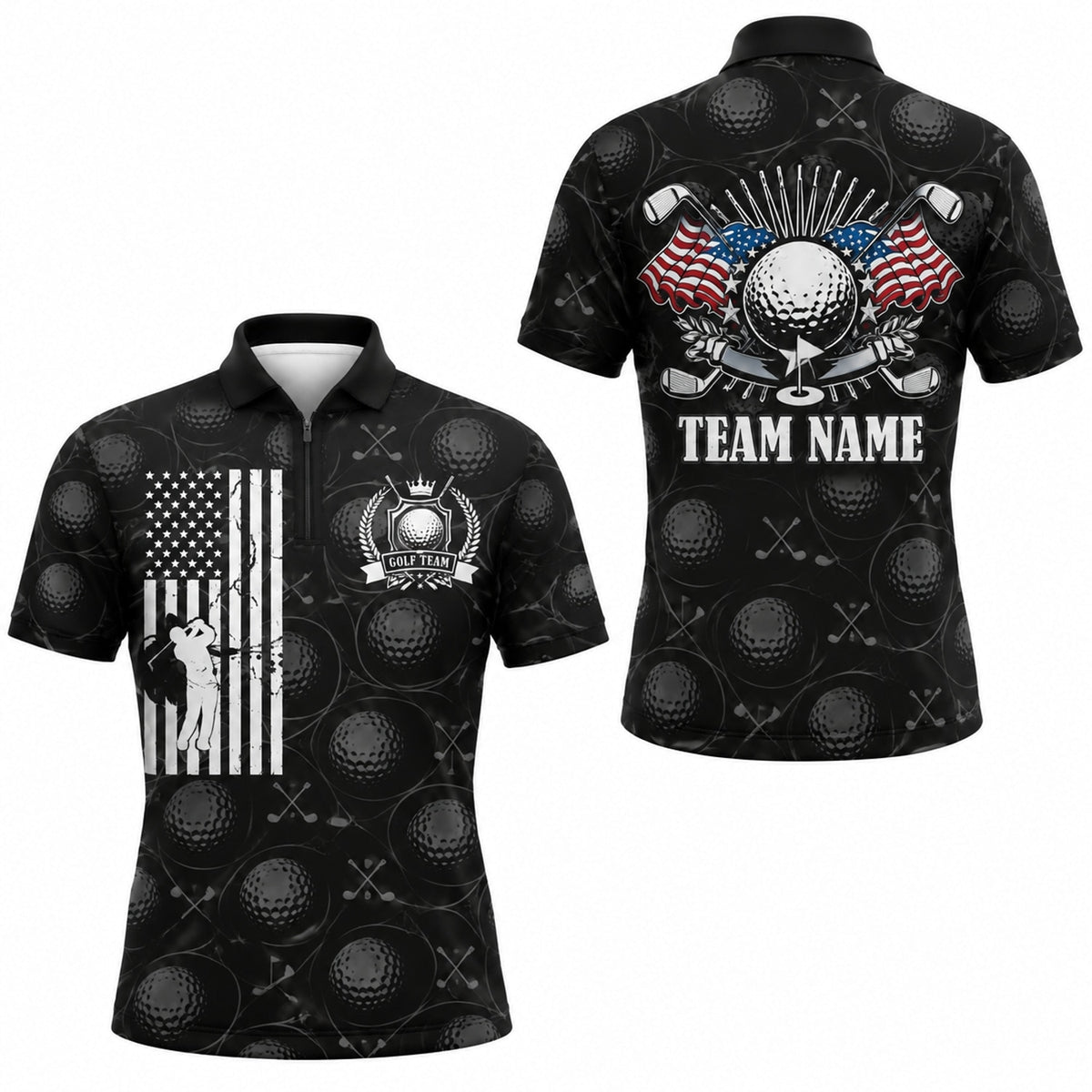Golf Ball And Clubs Crest Sport Personalized Golf Polo Shirt Jersey Zip 1 4 Collar