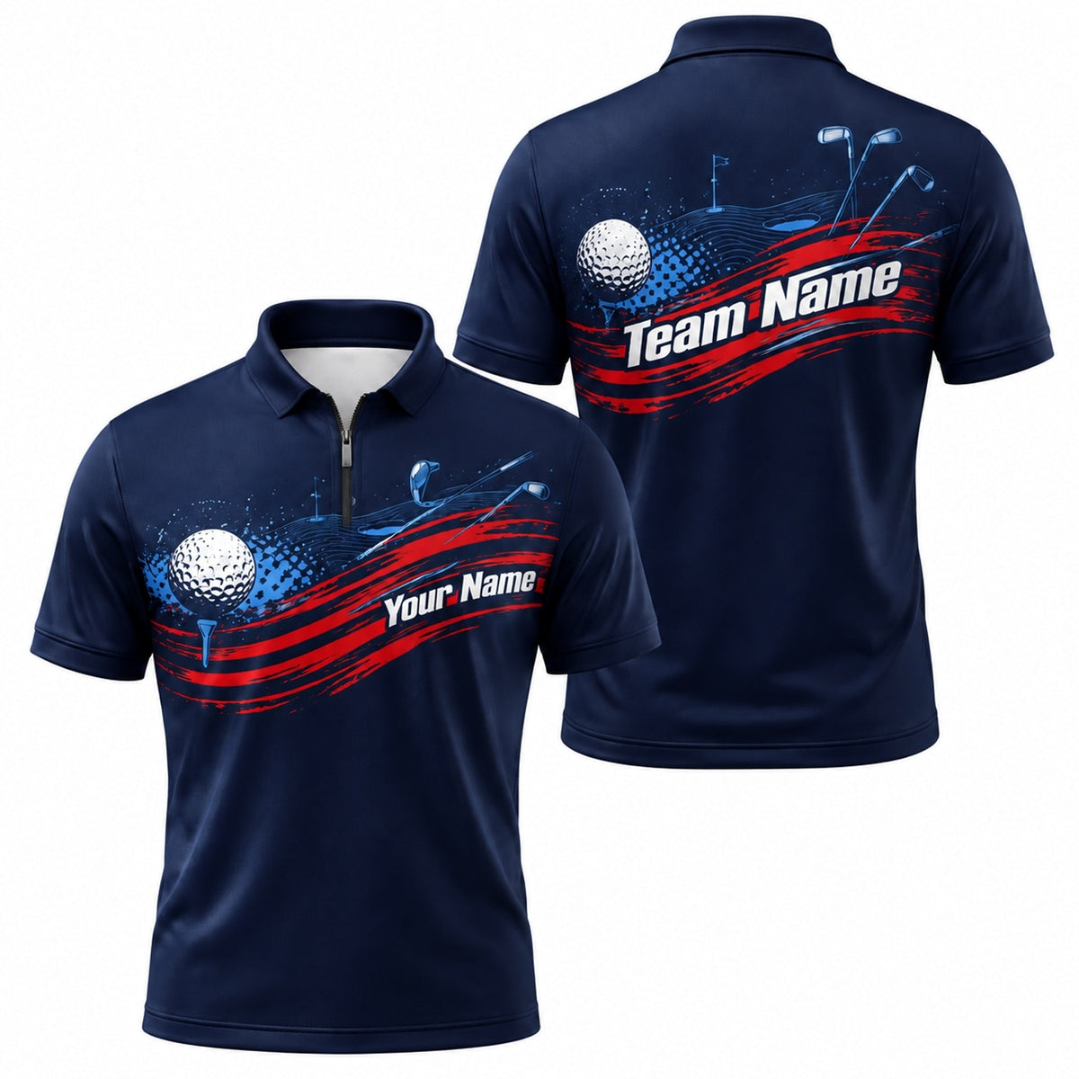 Golf Ball And Clubs Sport Custom Golf Polo Shirt Jersey Zip 1 4 Collar
