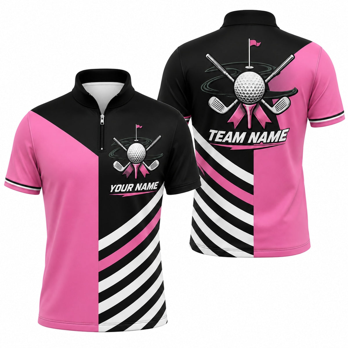 Golf Ball Crossed Clubs Custom Golf Polo Shirt Jersey Zip 1 4 Collar