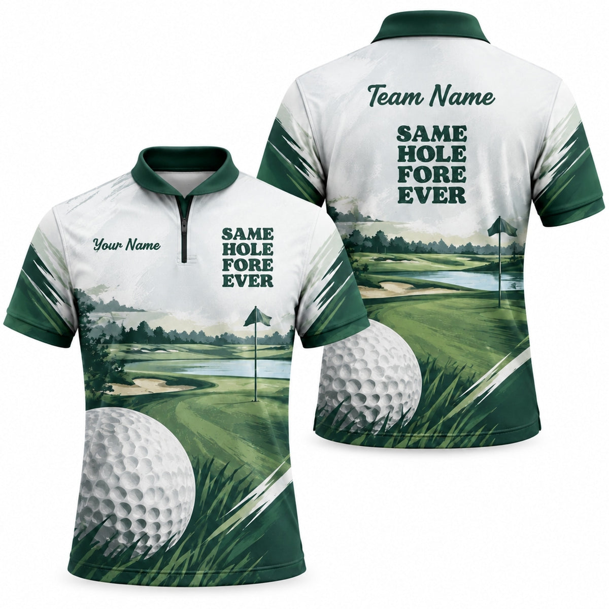 Golf Course Illustration Sport Personalized Golf Polo Shirt Jersey Zip 1 4 Collar