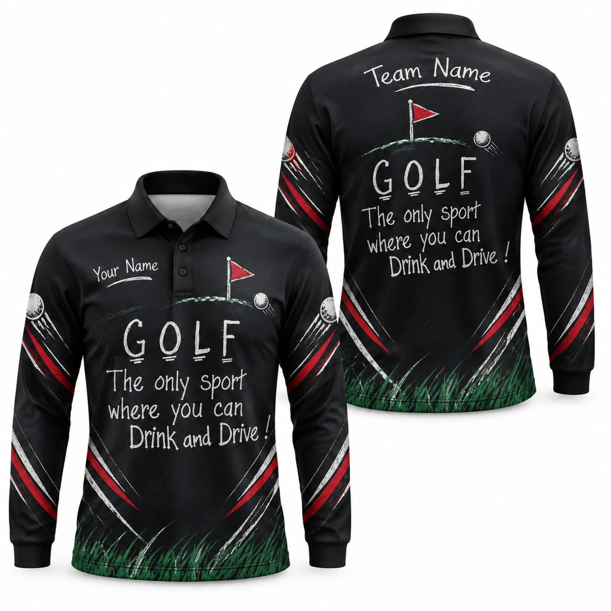 Golf Drink And Drive Slogan Sport Personalized Golf Polo Shirt Long Sleeve Polo