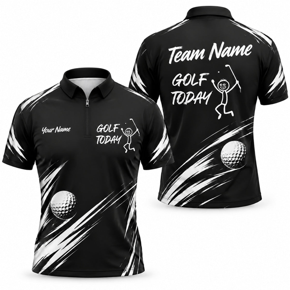 Golf Today Stick Figure Graphic Personalized Golf Polo Shirt Jersey Zip 1 4 Collar