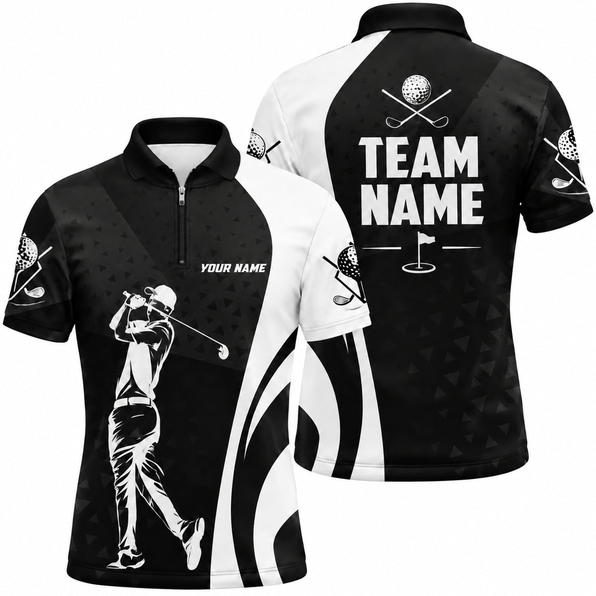 Golfer Silhouette Sport Personalized Golf Polo Shirt Jersey Zip 1 4 Collar