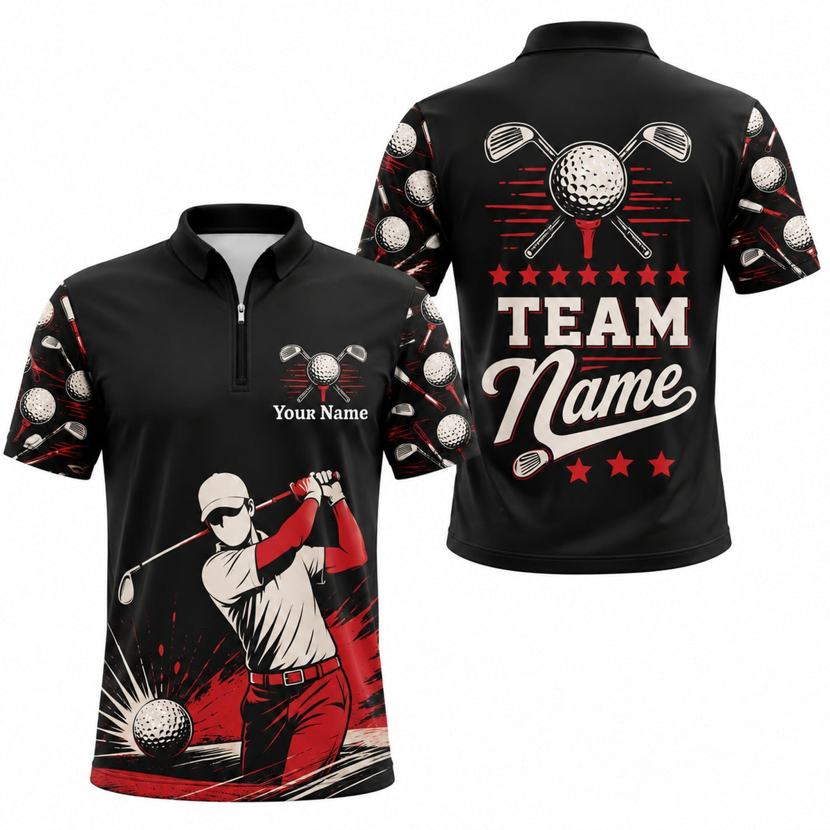 Golfer Swing Graphic Personalized Golf Polo Shirt Jersey Zip 1 4 Collar