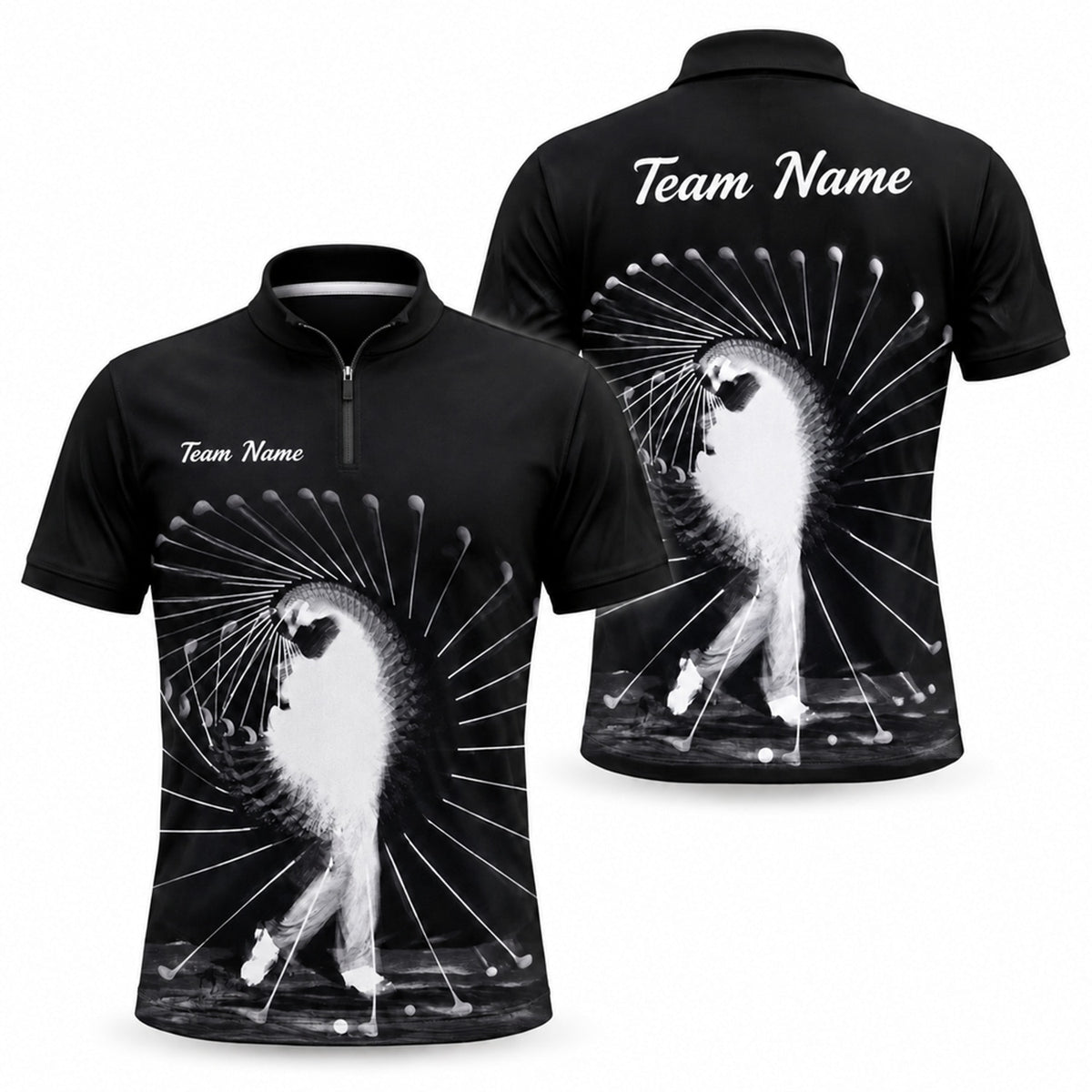 Golfer Swing Silhouette Sport Personalized Golf Polo Shirt Jersey Zip 1 4 Collar