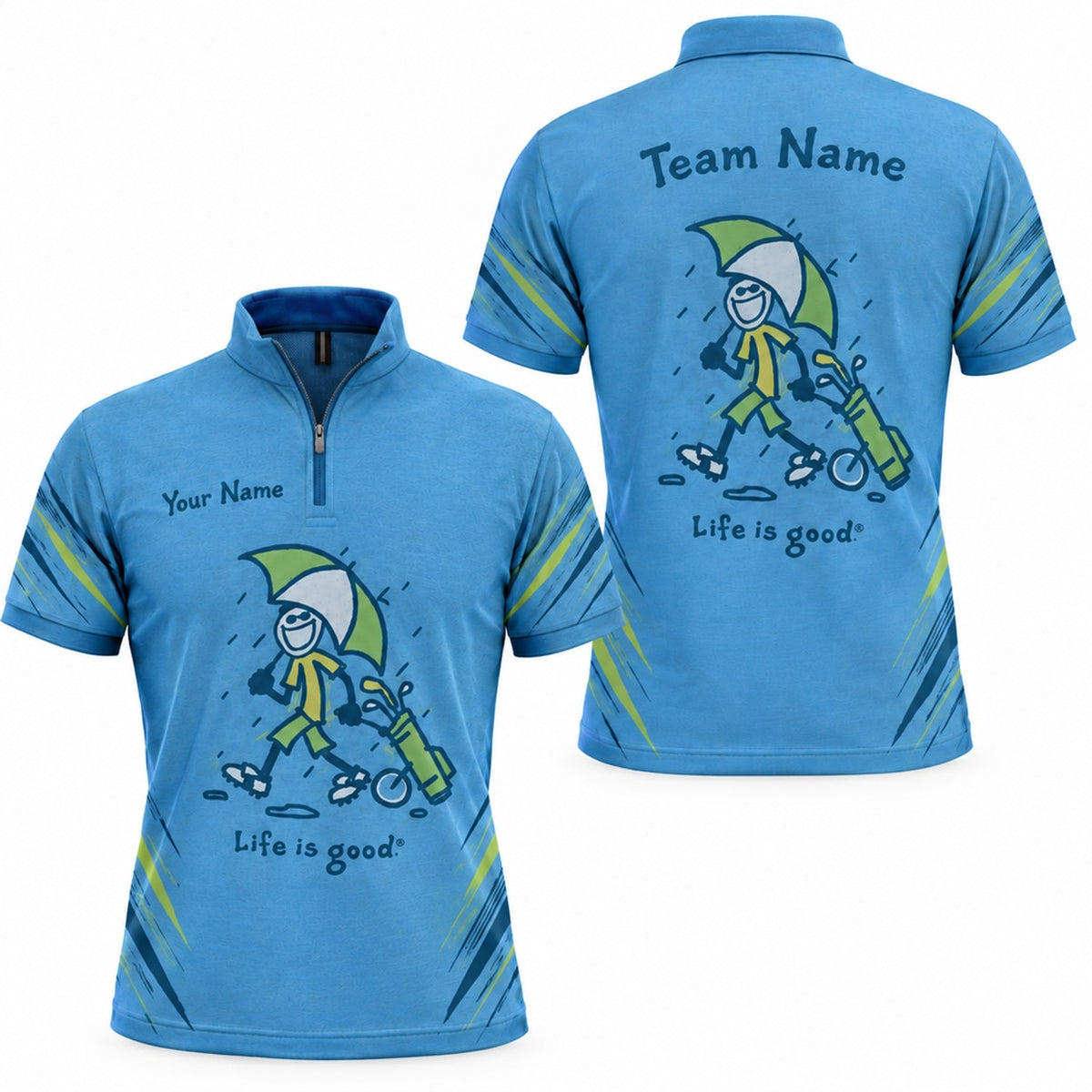 Golfer With Umbrella Graphic Custom Golf Polo Shirt Jersey Zip 1 4 Collar