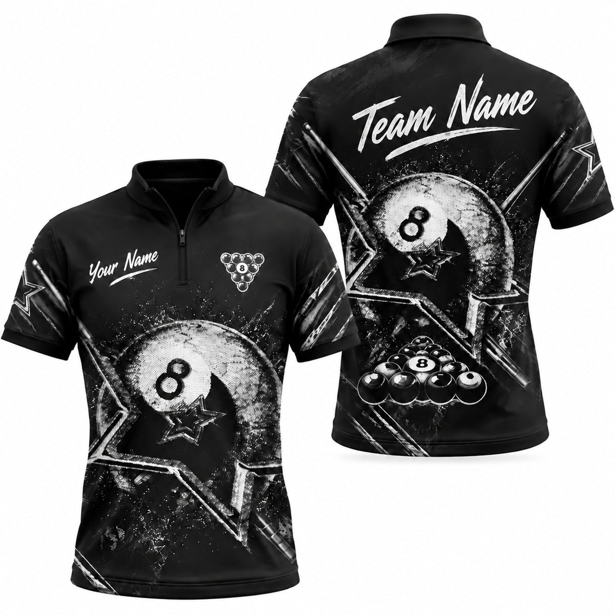 Grunge 8 Ball Sport Custom Billiard Polo Shirt Jersey Zip 1 4 Collar