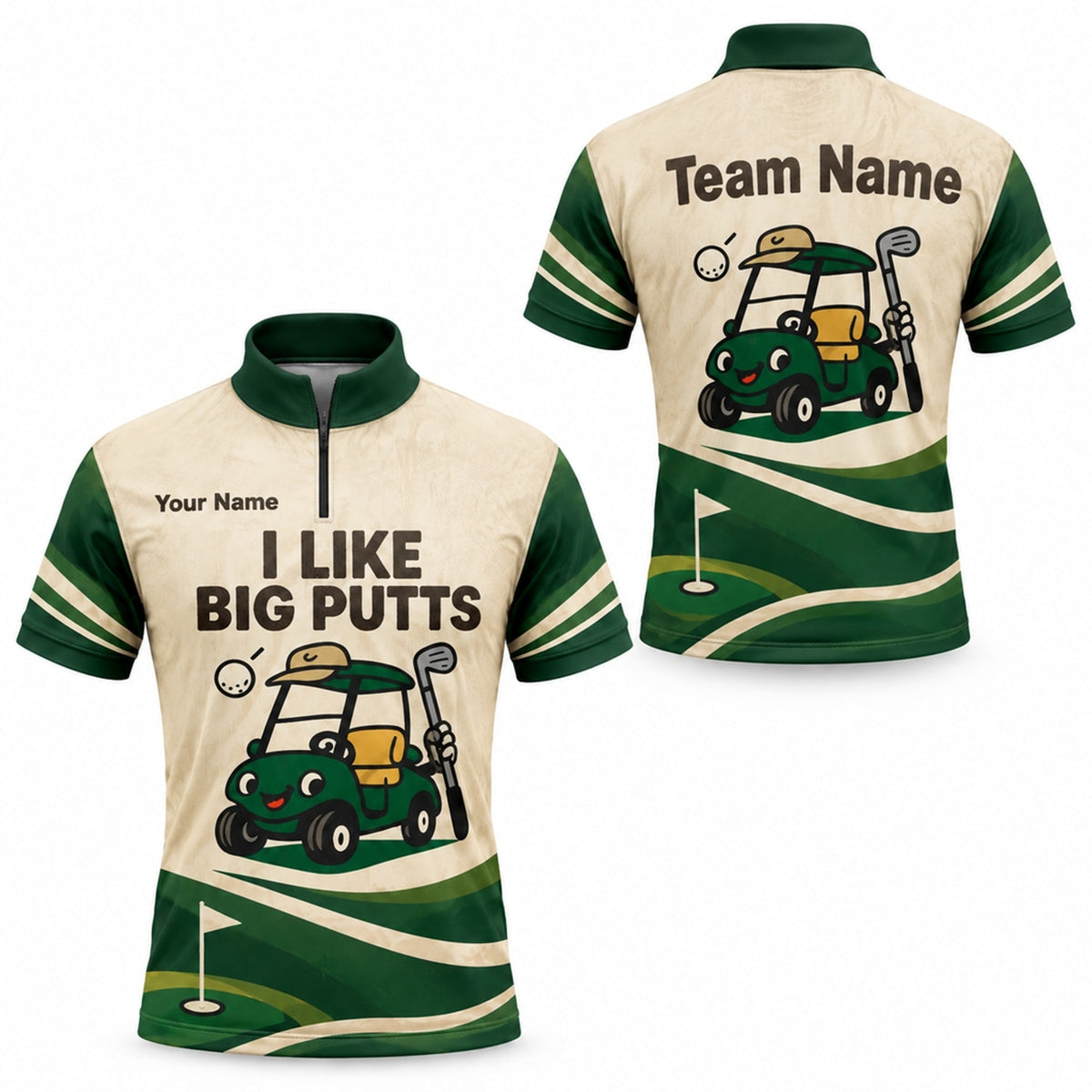 I Like Big Putts Golf Pun Funny Personalized Golf Polo Shirt Jersey Zip 1 4 Collar