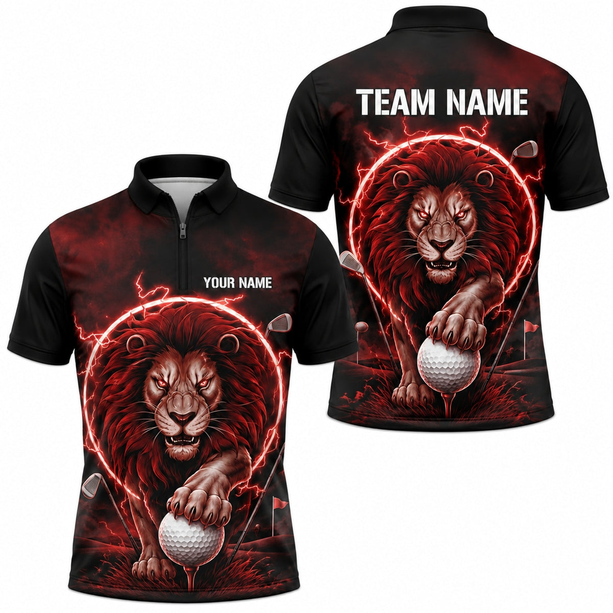 Lion With Golf Ball Graphic Personalized Golf Polo Shirt Jersey Zip 1 4 Collar