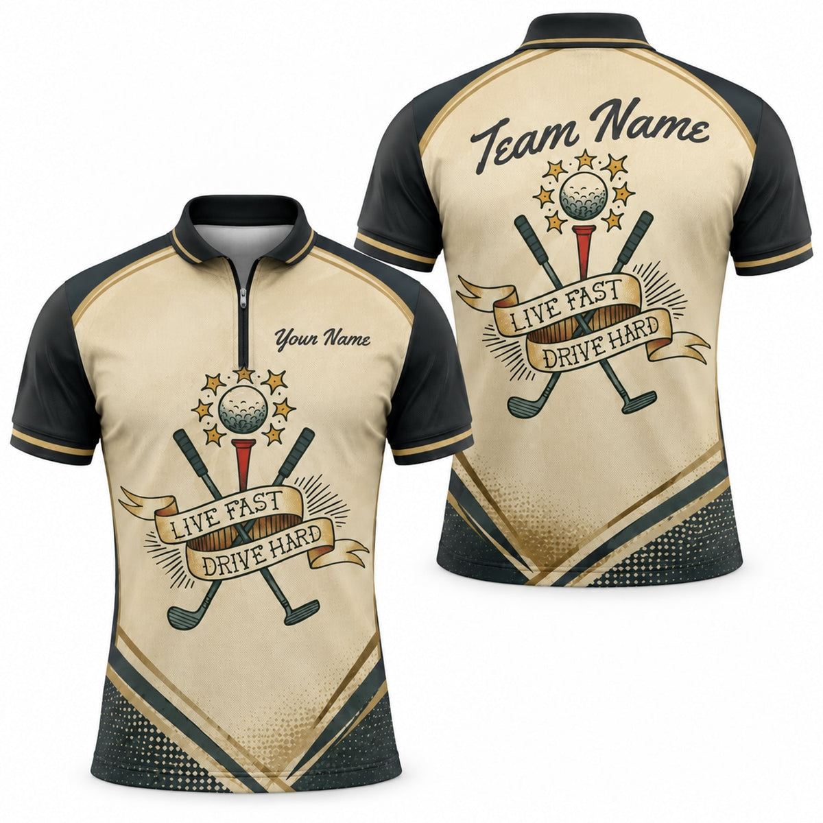 Live Fast Drive Hard Golf Motivation Quote Sport Personalized Golf Polo Shirt Jersey Zip 1 4 Collar