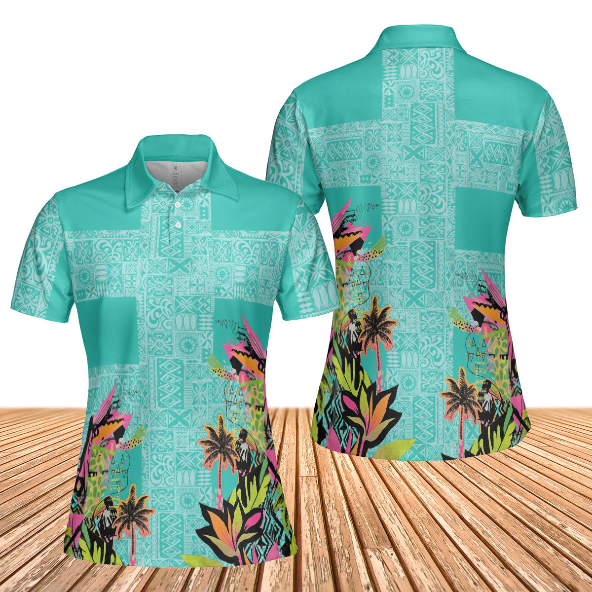 Golf Polo shirts, Green Tropical Mens Golf Polo Shirts Custom Green Golf Tops For Mens