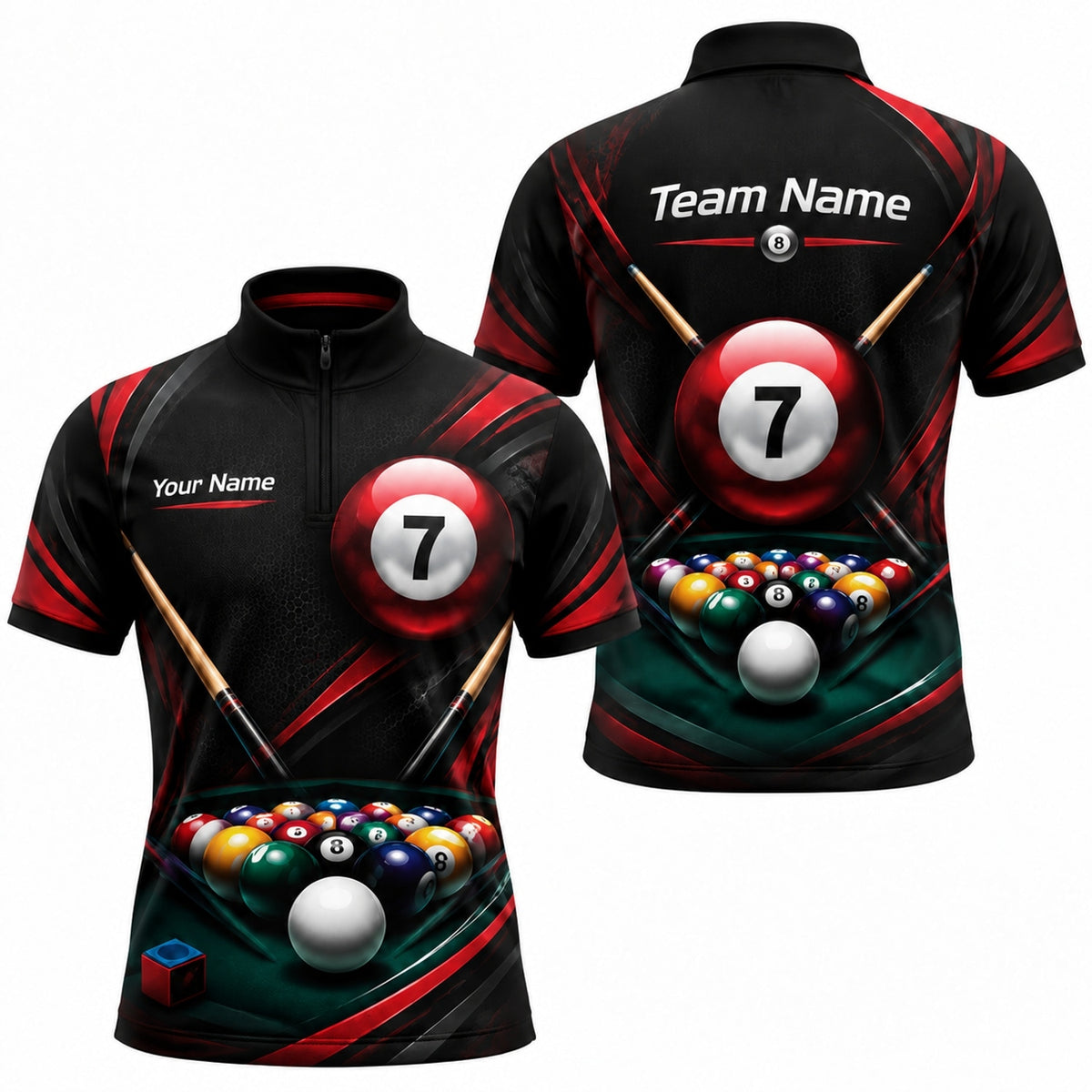 Number 7 Pool Ball Sport Personalized Billiard Polo Shirt Jersey Zip 1 4 Collar