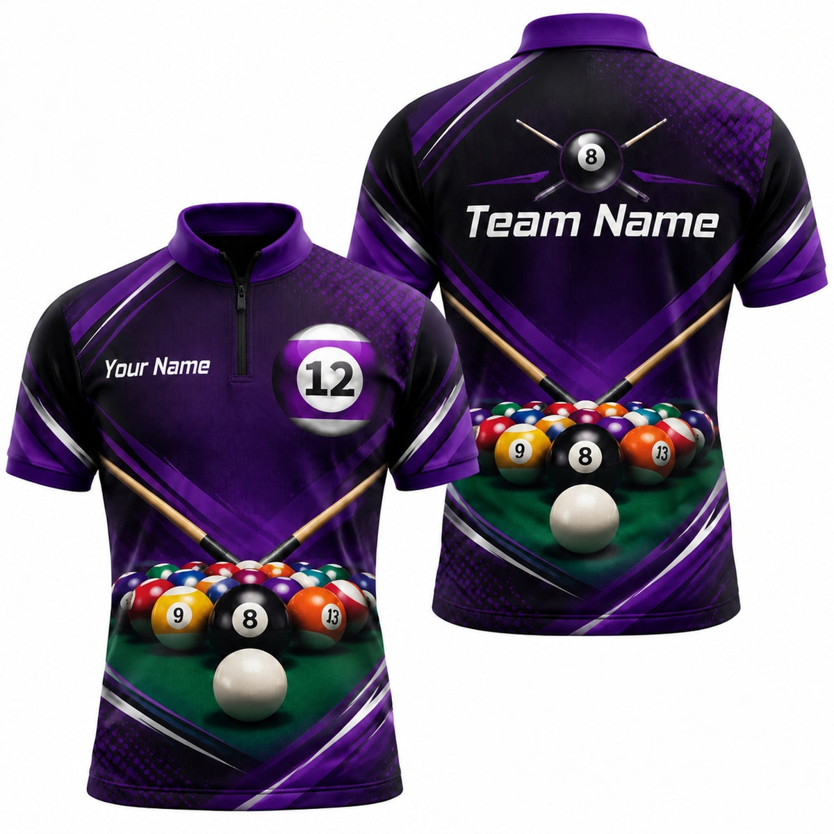 Rack Of Pool Balls Sport Personalized Billiard Polo Shirt Jersey Zip 1 4 Collar