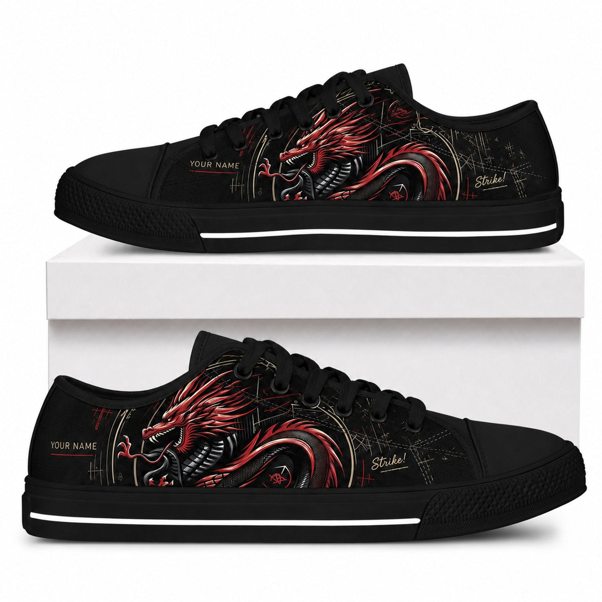 Red Dragon Artwork Graphic Personalized Low Top Shoes Box Black