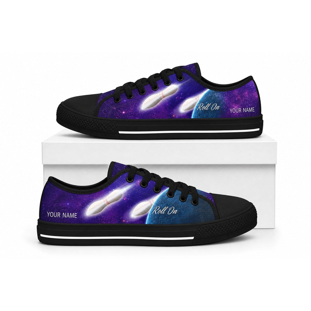 Roll On Bowling Design Personalized Low Top Shoes Box Black