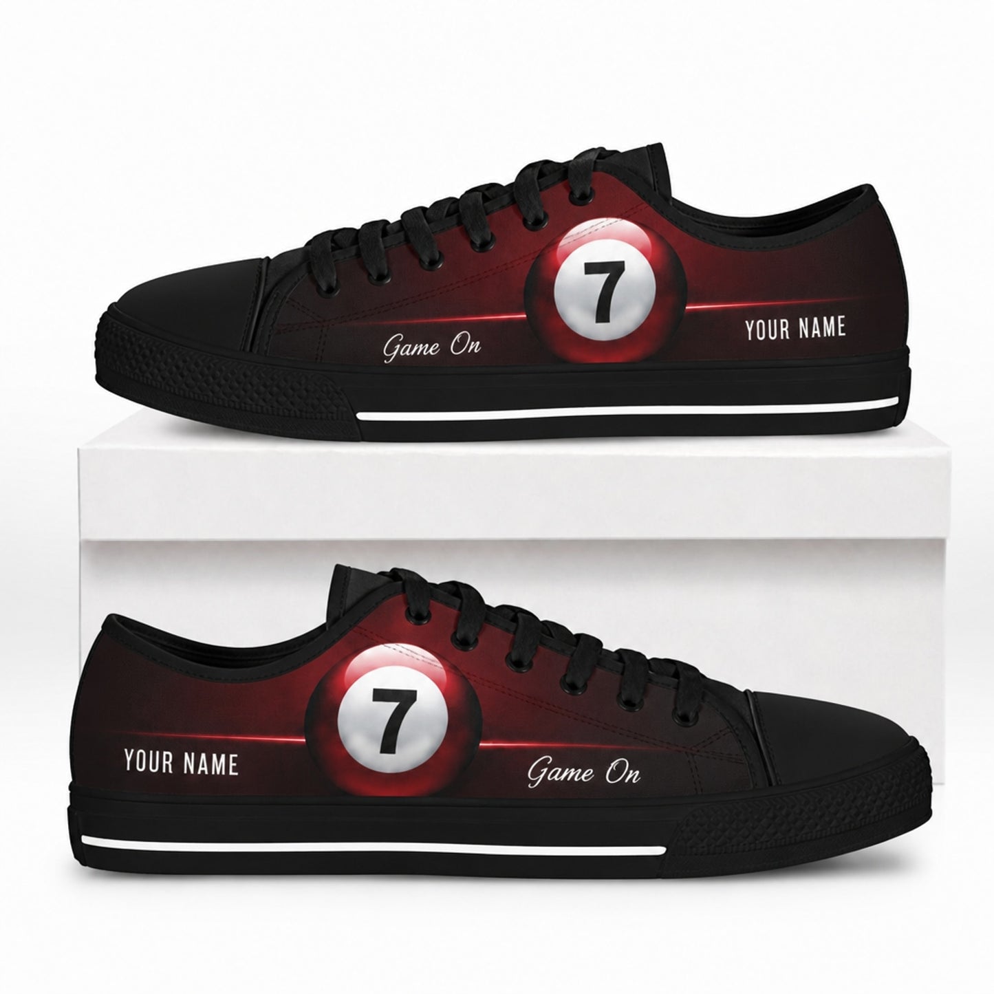 Seven Ball Billiard Graphic Personalized Low Top Shoes Box Black