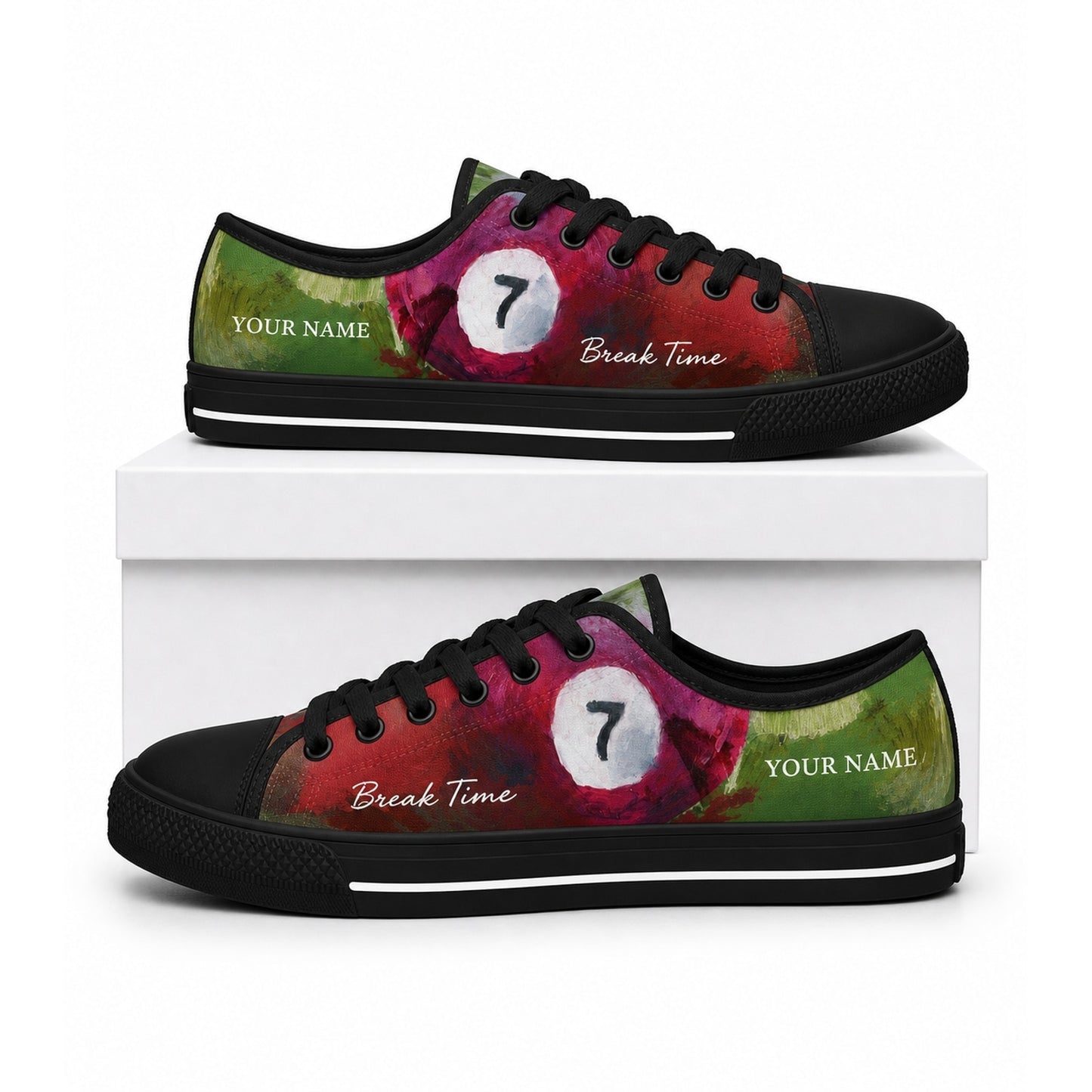 Seven Ball Billiards Art Graphic Custom Low Top Shoes Box Black