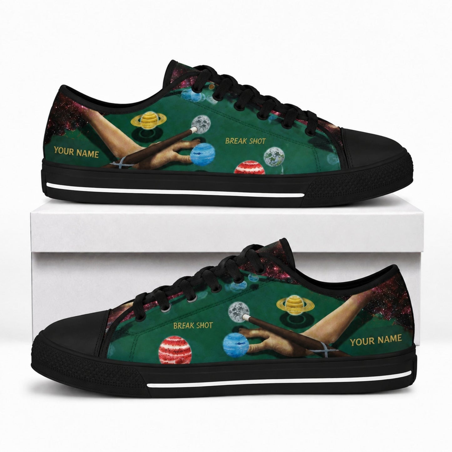 Space Billiards Cue Artistic Personalized Low Top Shoes Box Black