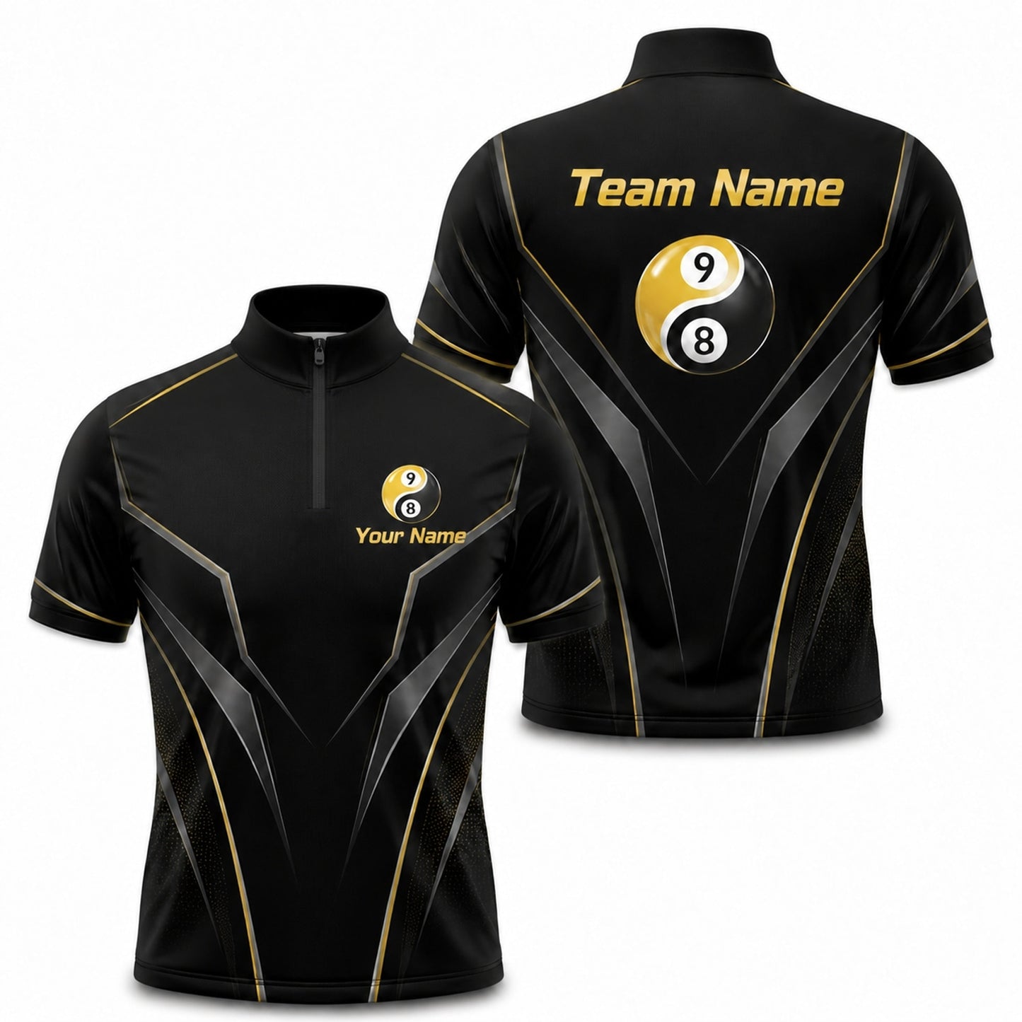 Team Name 9 Ball 8 Ball Sport Personalized Billiard Polo Shirt Jersey Zip 1 4 Collar
