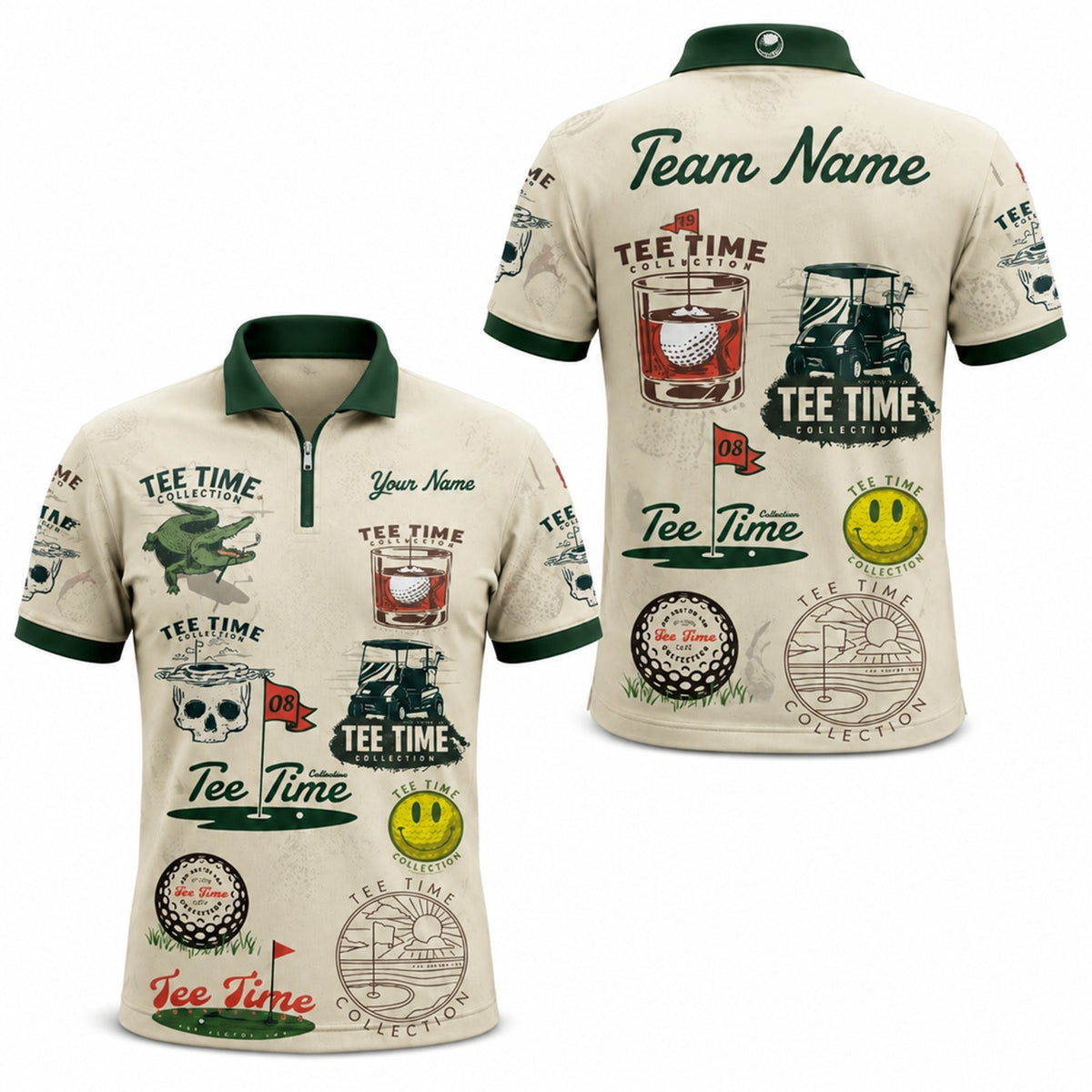 Tee Time Collection Pattern Custom Golf Polo Shirt Jersey Zip 1 4 Collar