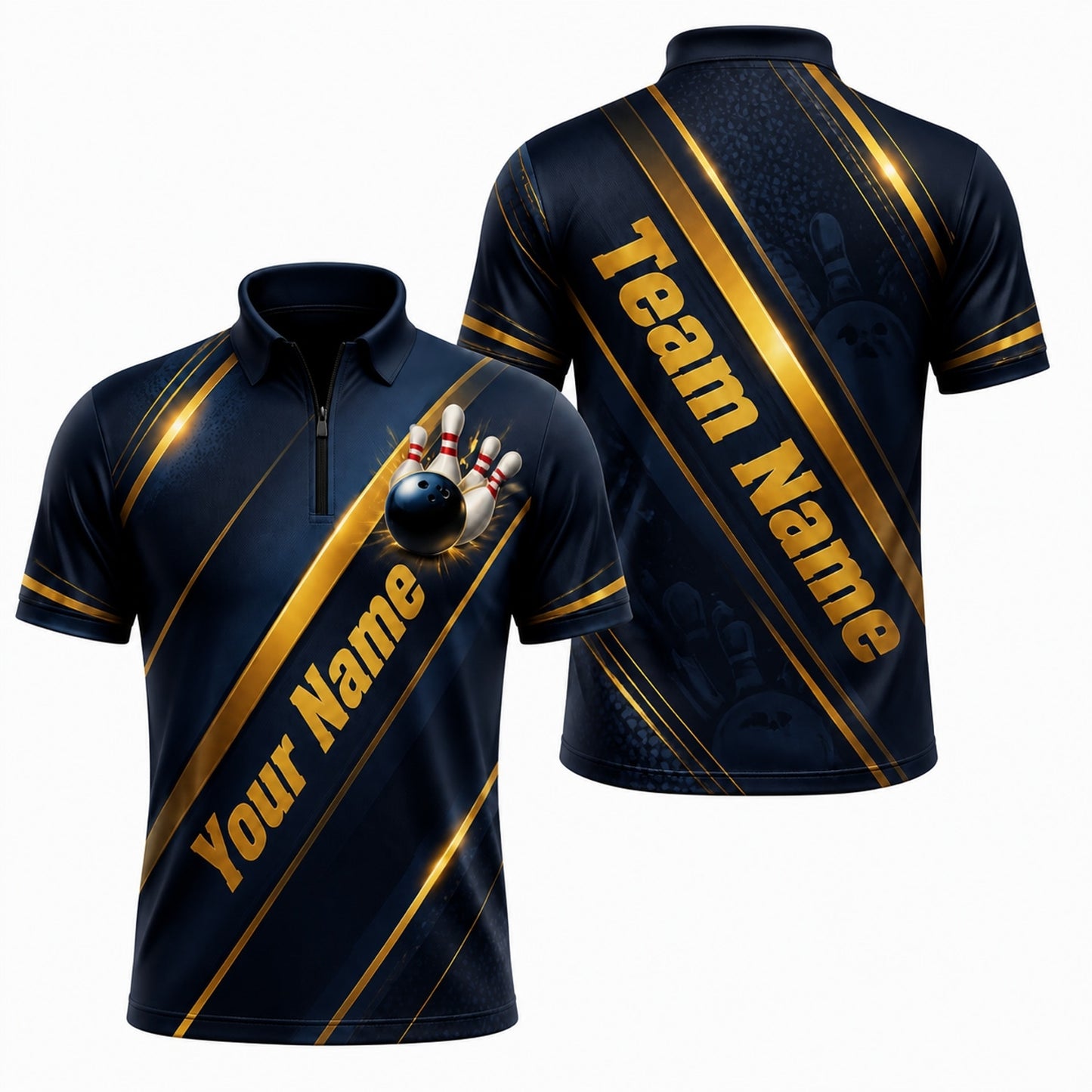 Your Name Team Name Bowling Sport Custom Bowling Polo Shirt Jersey Zip 1 4 Collar
