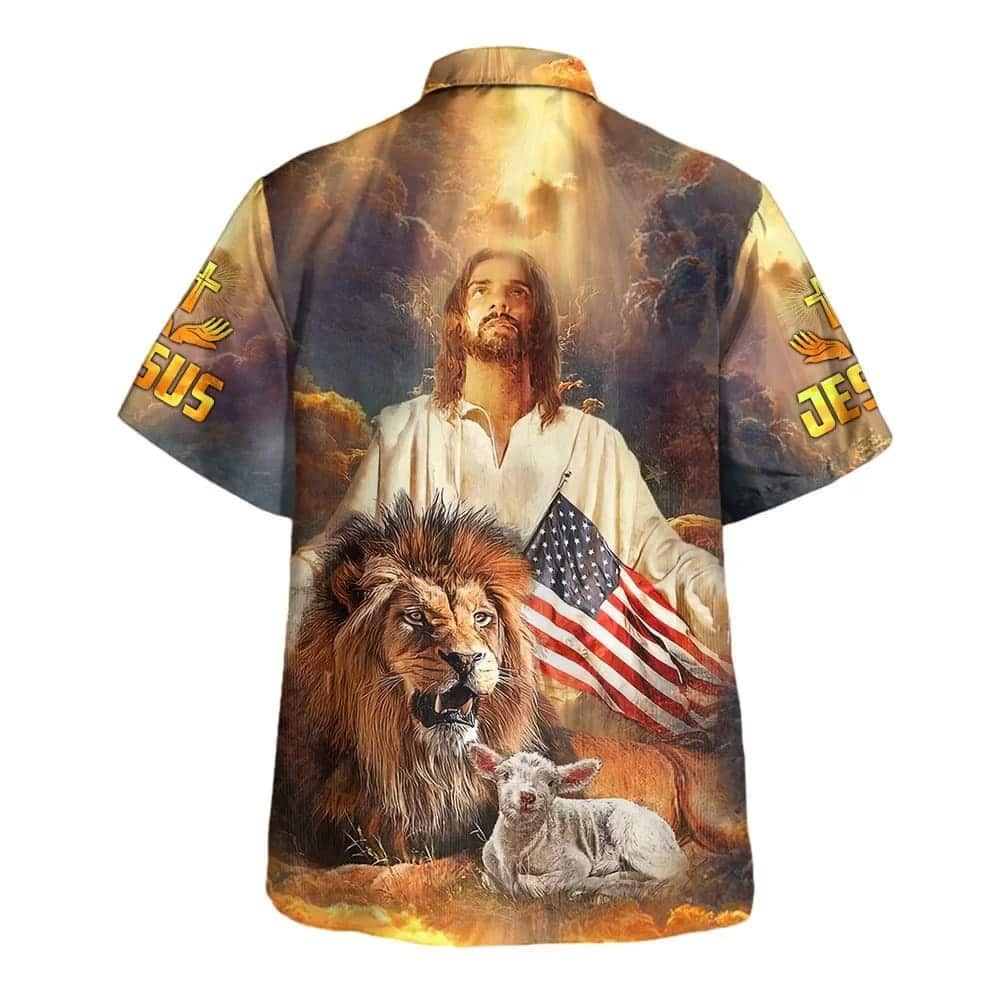 4th Of July Jesus Lion And The Lamb Christian US Flag Hawaiian Shirt For Men, Christian Hawaiian Shirt, Gift For Christian
