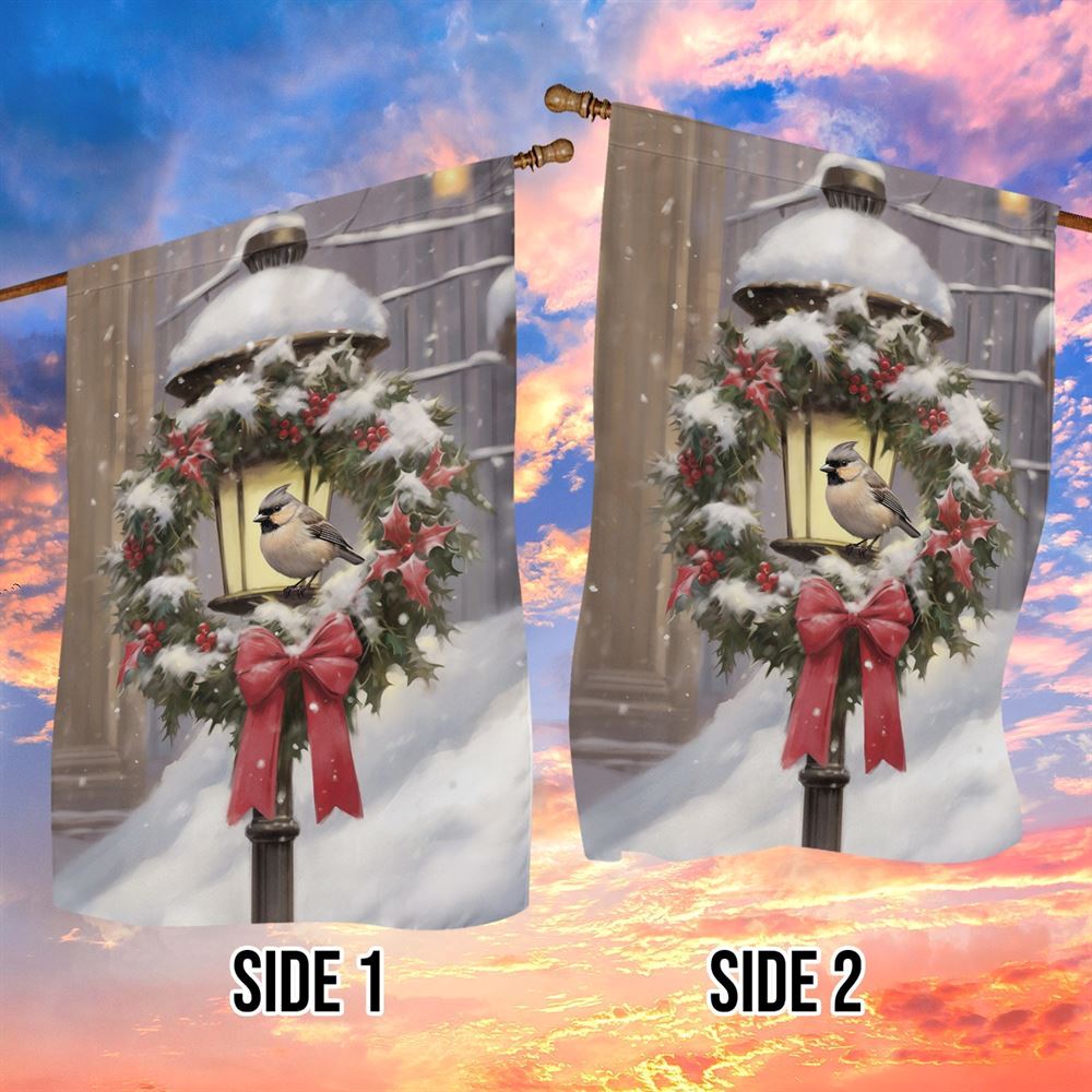 A Bird's Refuge Amidst Snowfall Flag, Christmas Notre Dame House Flag, Christmas Outdoor Decor Ideas