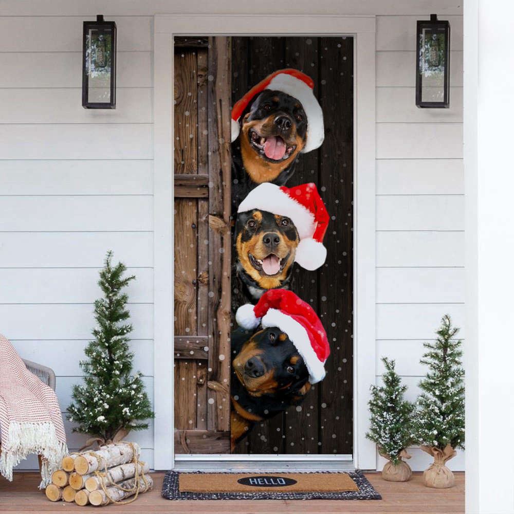 Adding Holiday Cheer A Rottweiler Christmas Door Cover Merry Christmas, Christmas Garage Door Covers, Christmas Outdoor Decoration