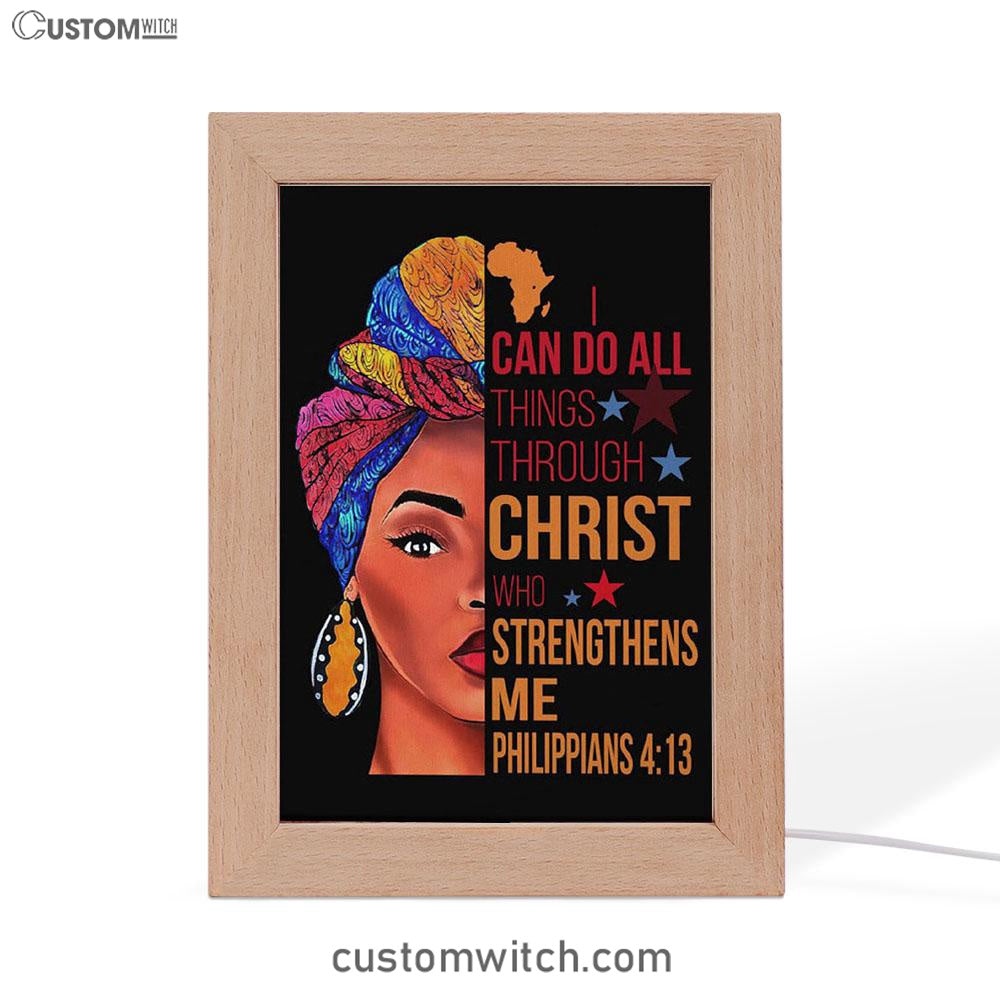 African American I Can Do All Things Through Christ Frame Lamp Prints - Bible Verse Decor - Scripture Art