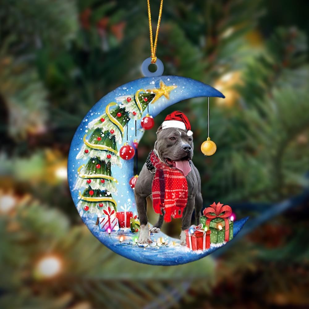 American Bully Sits On The Moon Merry Christmas Hanging Ornament, Christmas Gift, Christmas Tree Decorations, Christmas Ornament 2023